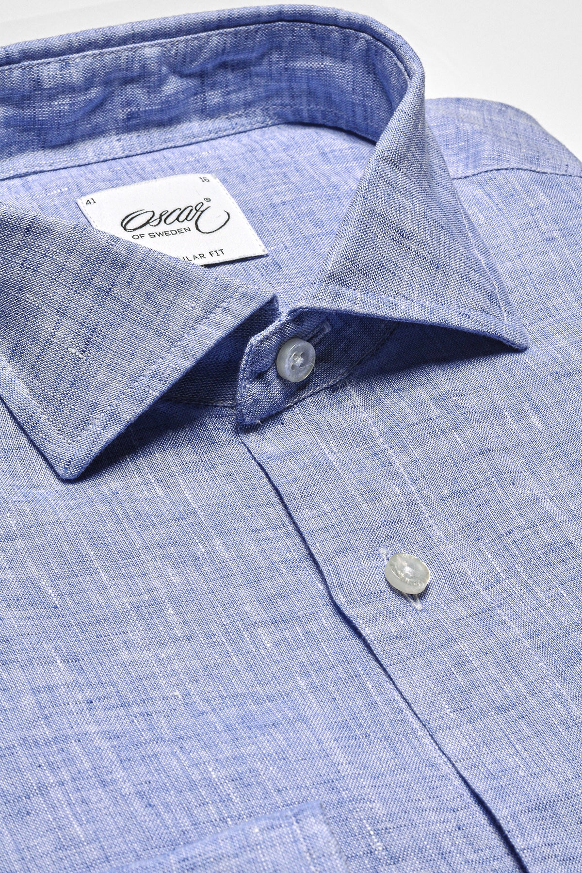 Blue washed linen regular fit shirt