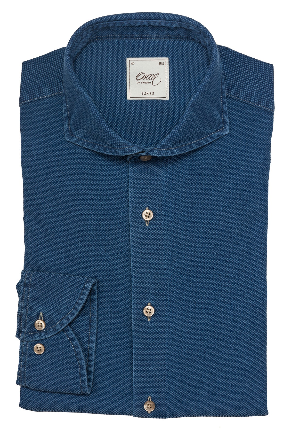 Blue denim jersey slim fit shirt