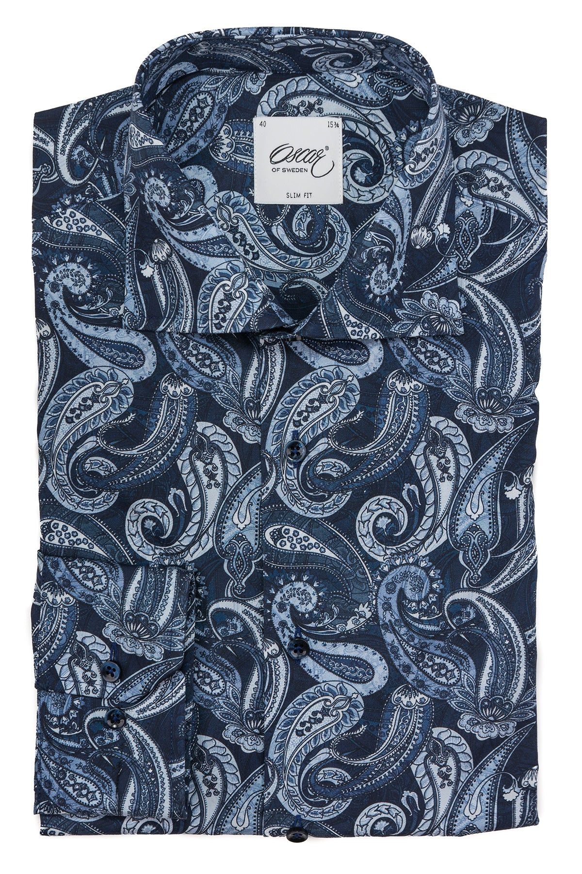 Blue paisley printed slim fit shirt