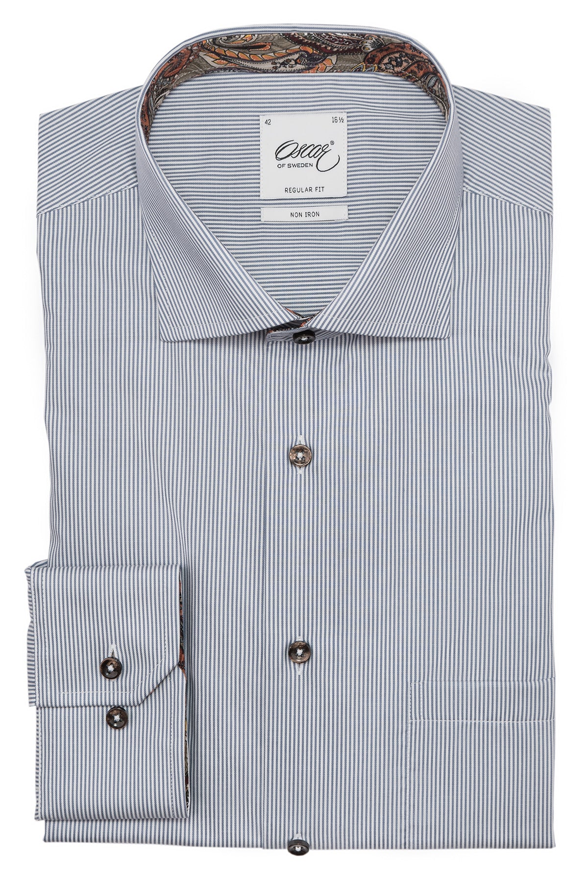 Blue striped regular fit extra long sleeves shirt with contrast details