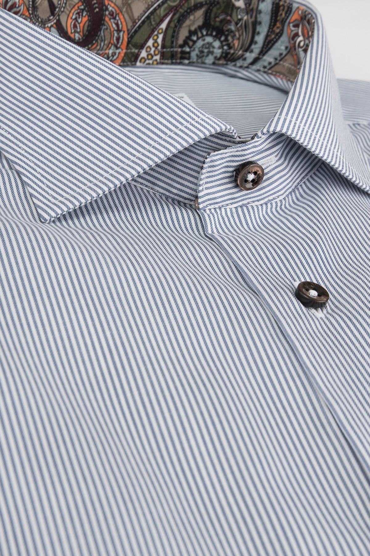 Blue striped regular fit extra long sleeves shirt with contrast details
