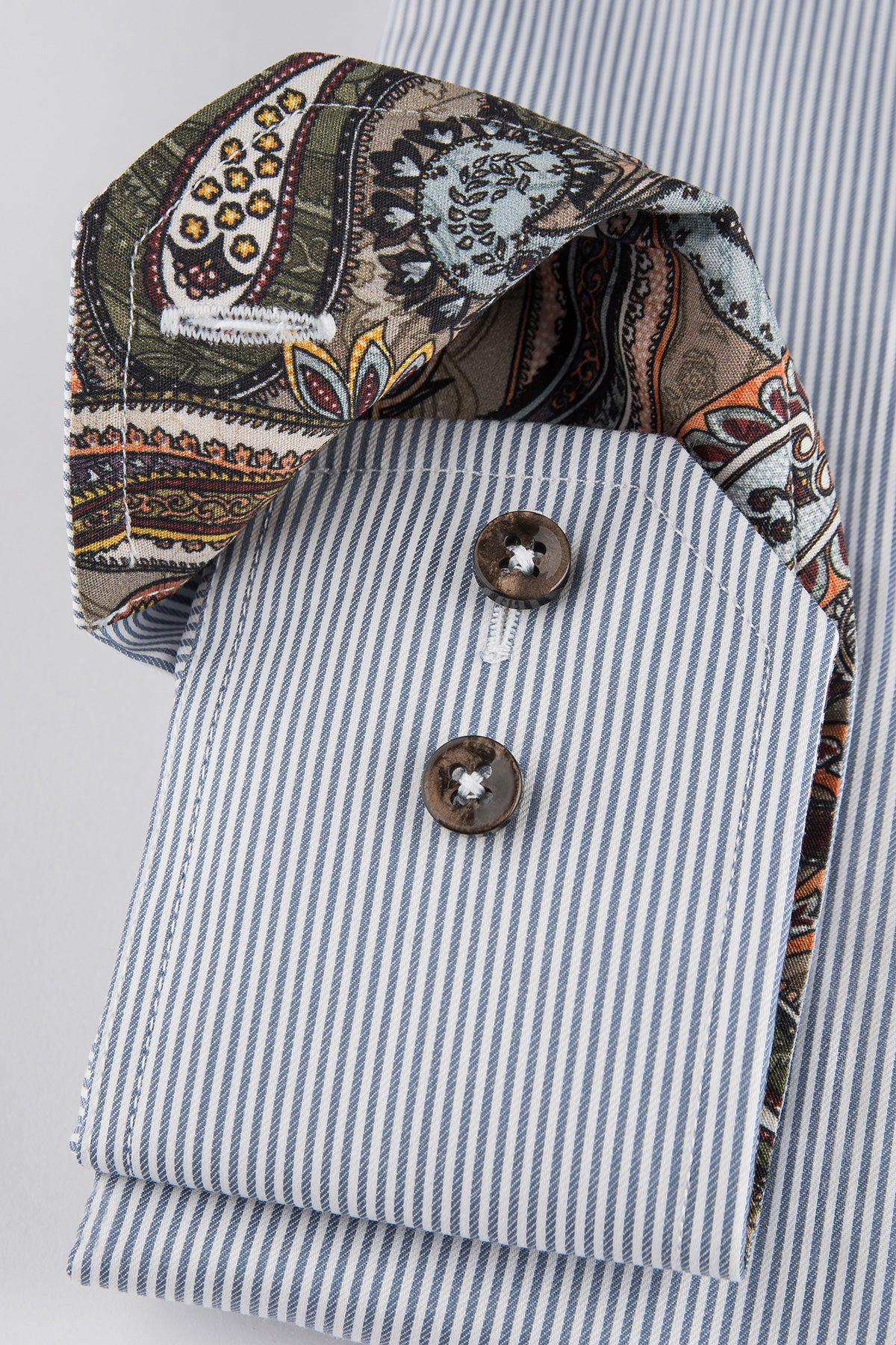 Blue striped regular fit extra long sleeves shirt with contrast details