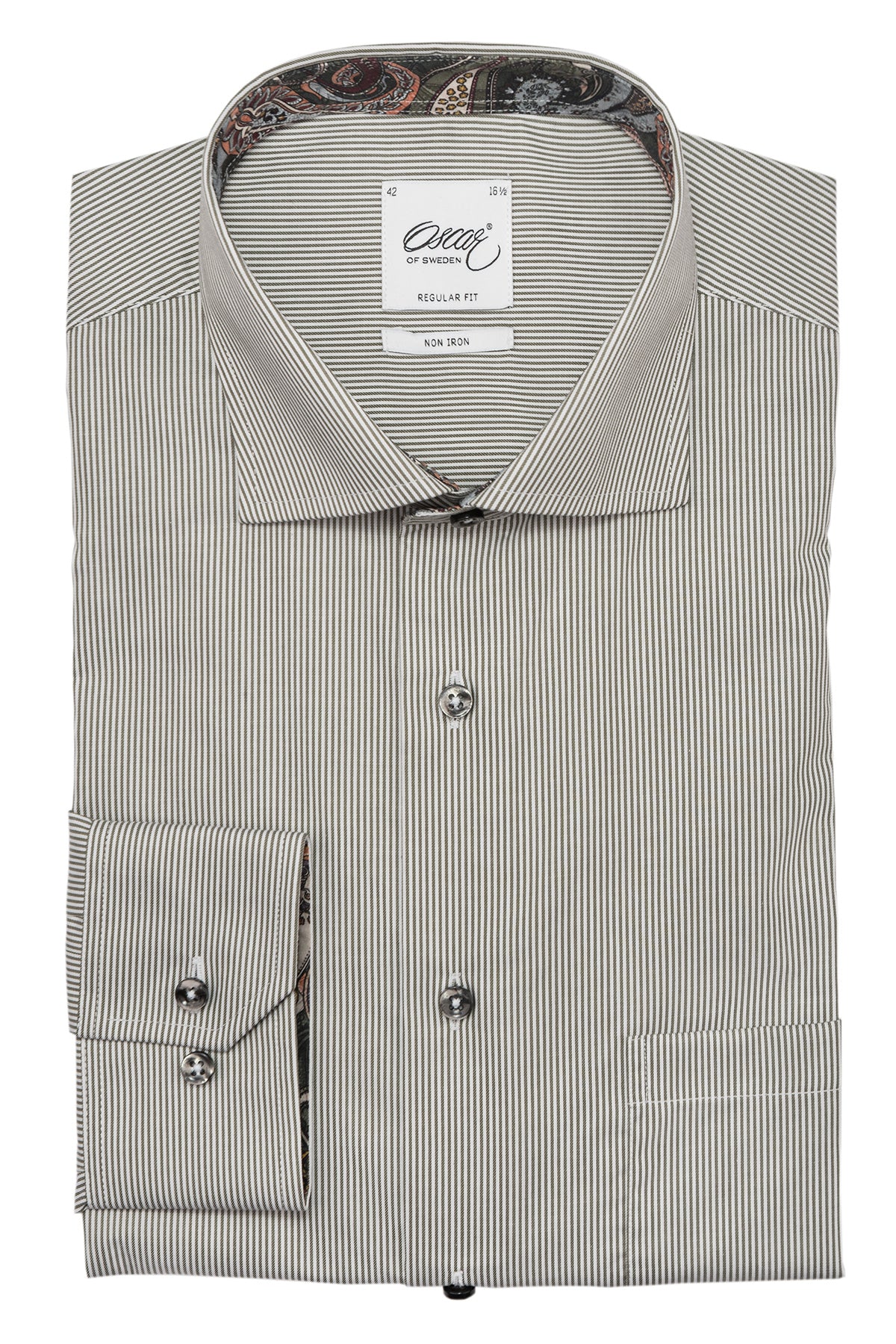Green striped regular fit extra long sleeves shirt with contrast details