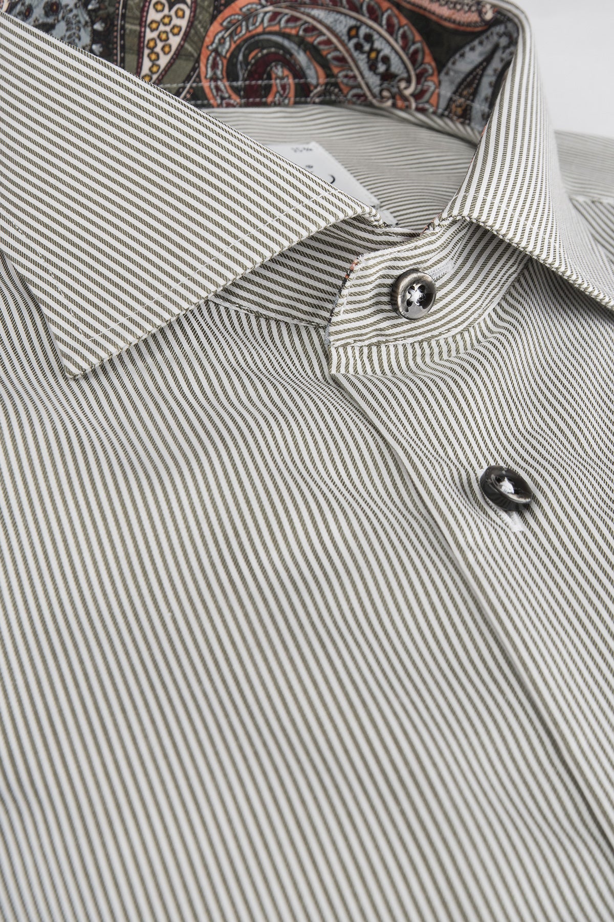 Green striped regular fit extra long sleeves shirt with contrast details