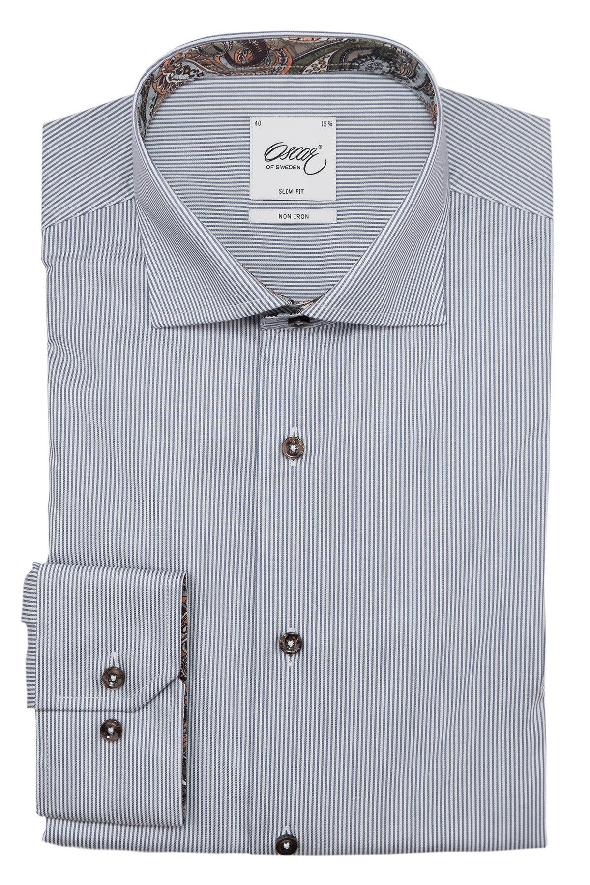 Blue striped slim fit shirt with contrast details