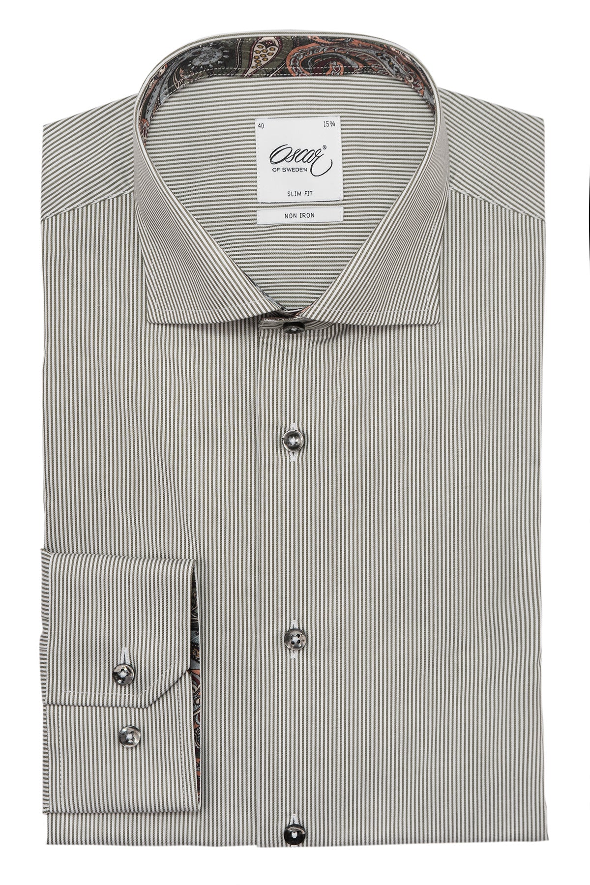 Green striped slim fit shirt with contrast details