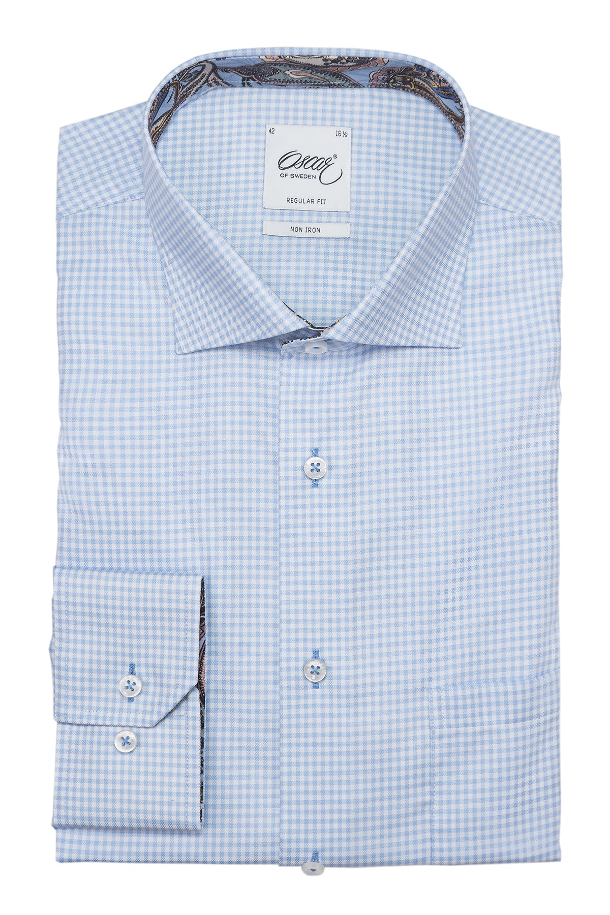 Light blue checked regular fit shirt with contrast details