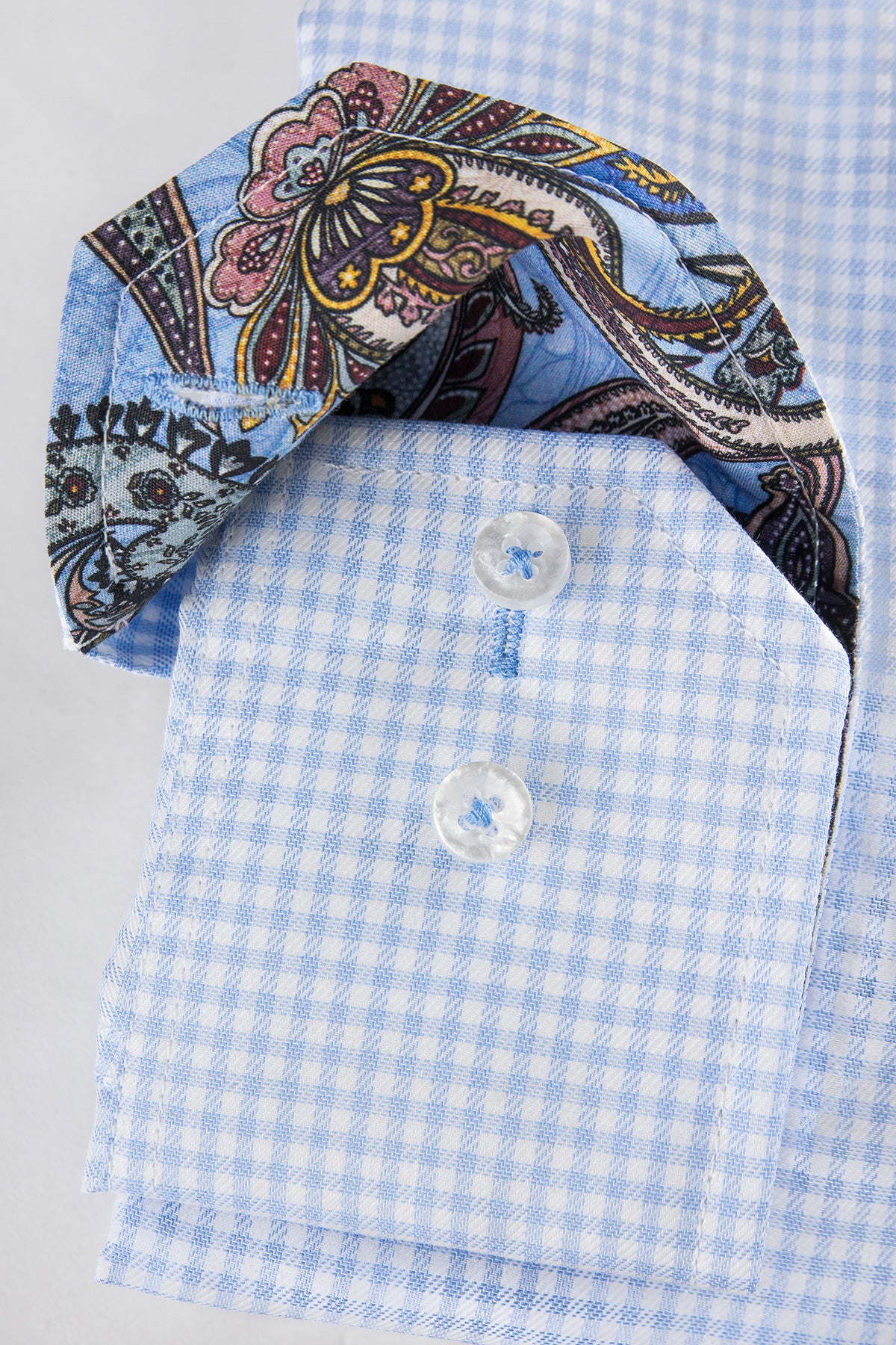 Light blue checked regular fit shirt with contrast details