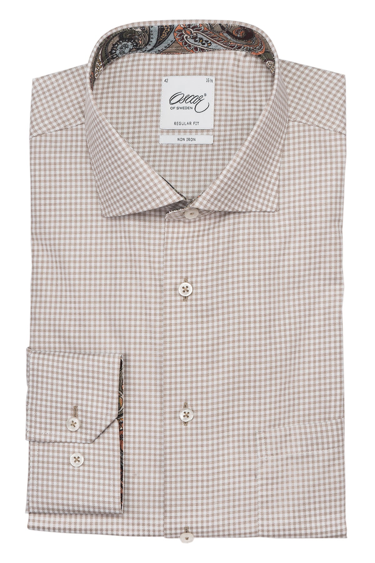 Beige checked regular fit shirt with contrast details