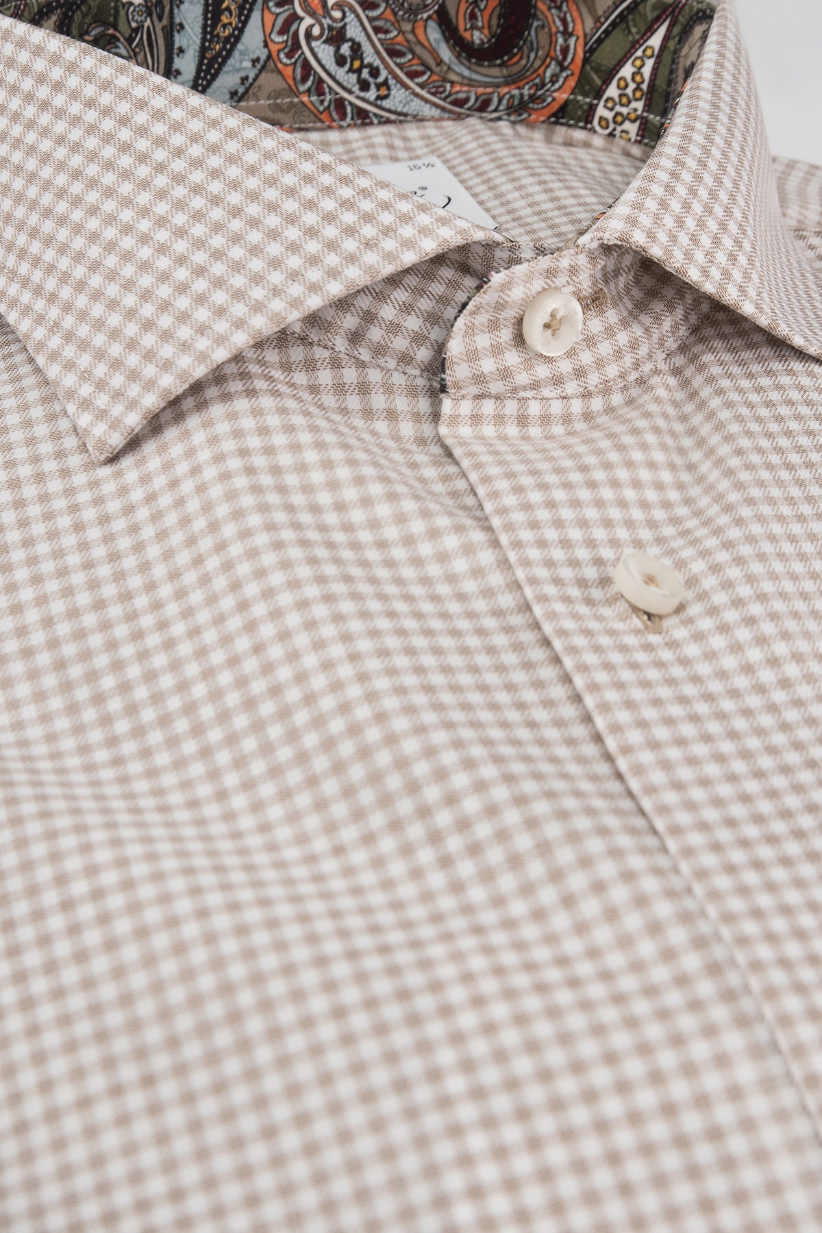 Beige checked regular fit shirt with contrast details