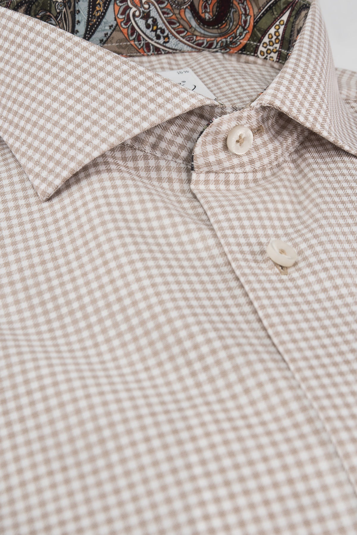 Beige checked slim fit shirt with contrast details