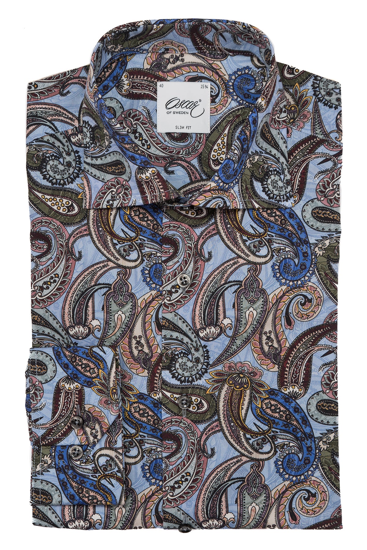 Light blue paisley printed slim fit shirt