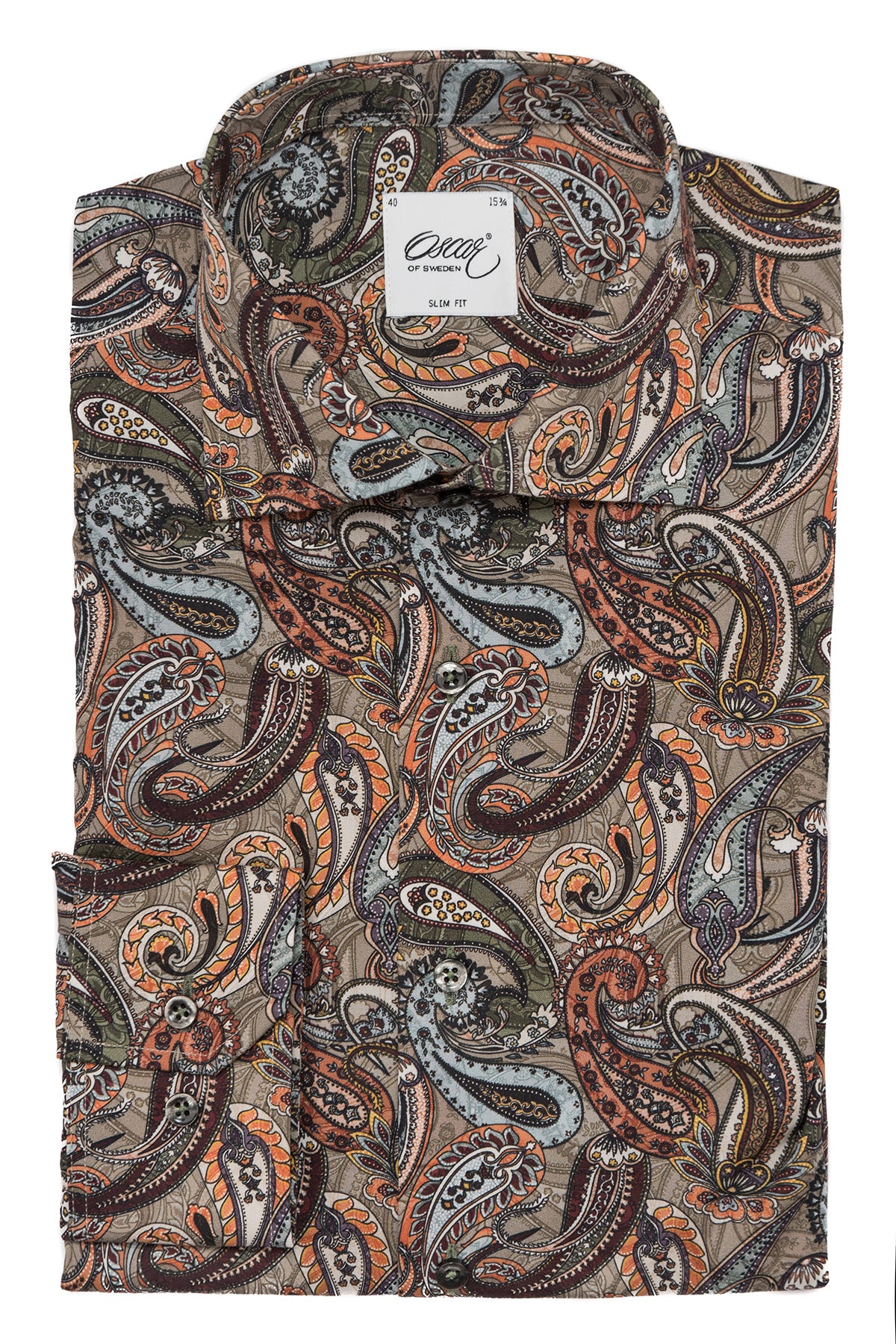 Brown paisley printed slim fit shirt