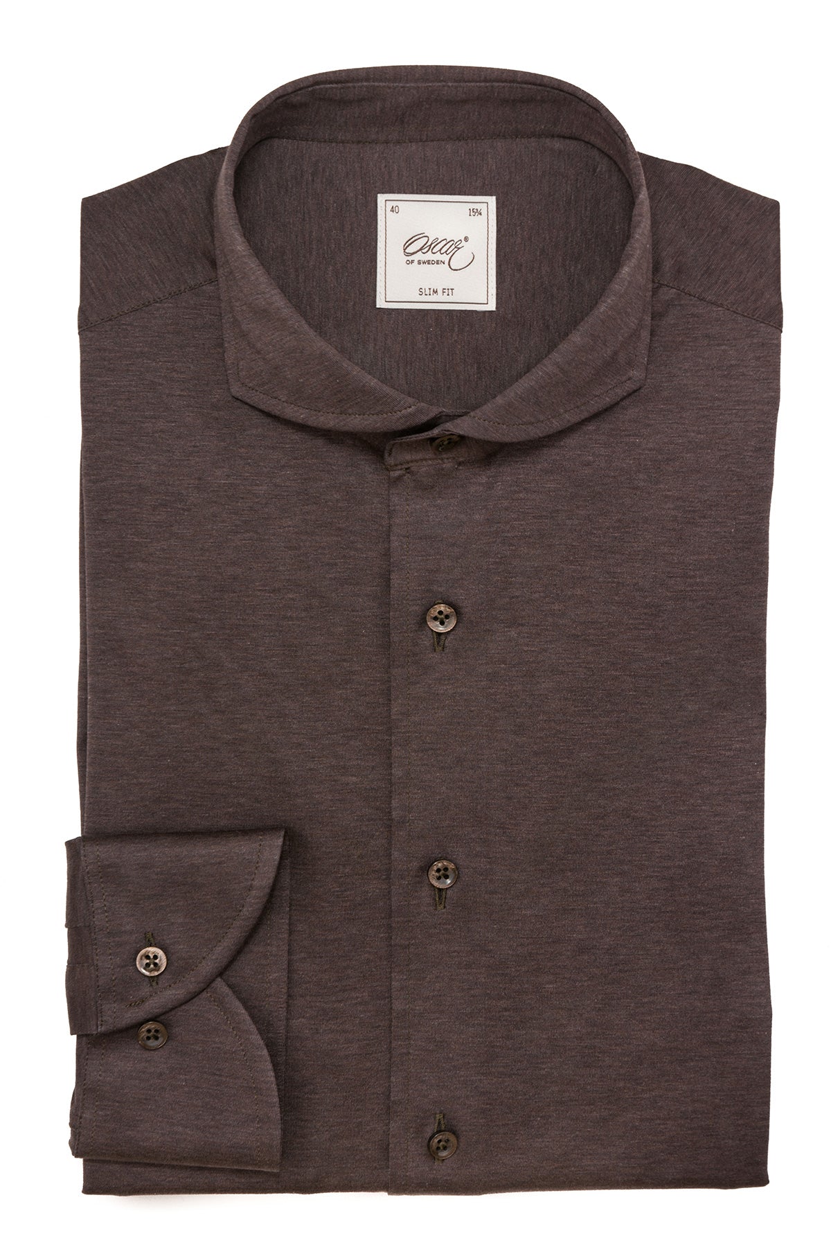 Brown jersey stretch slim fit shirt