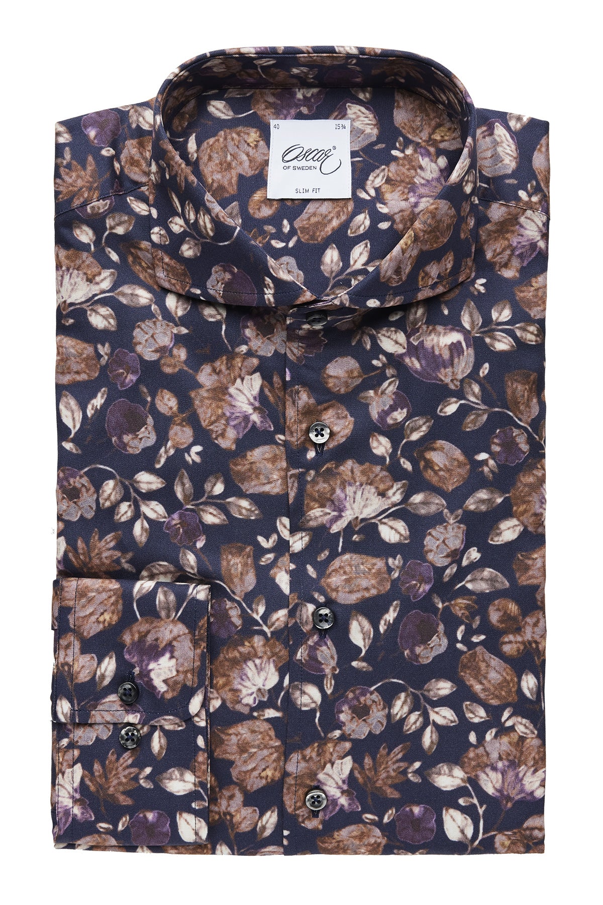 Navy flower printed slim fit shirt
