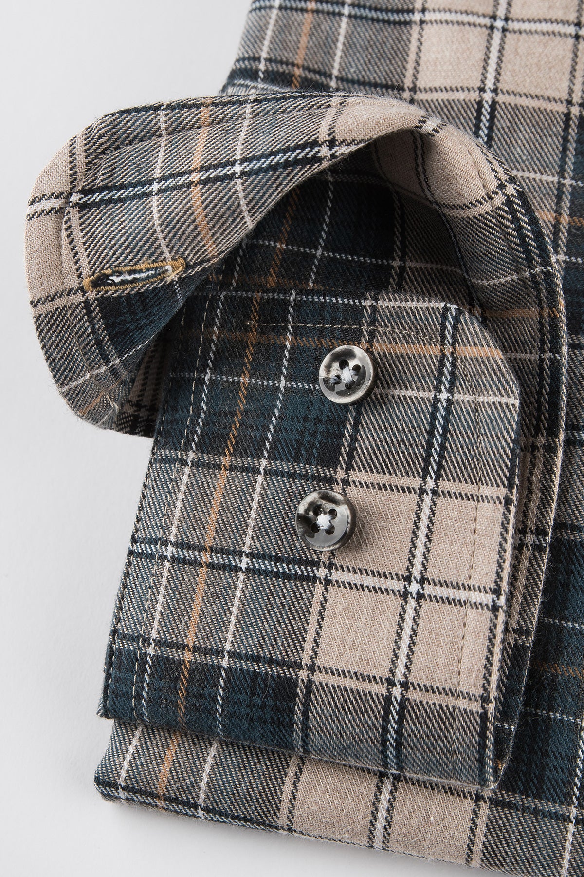 Beige checked flannel button down regular fit shirt