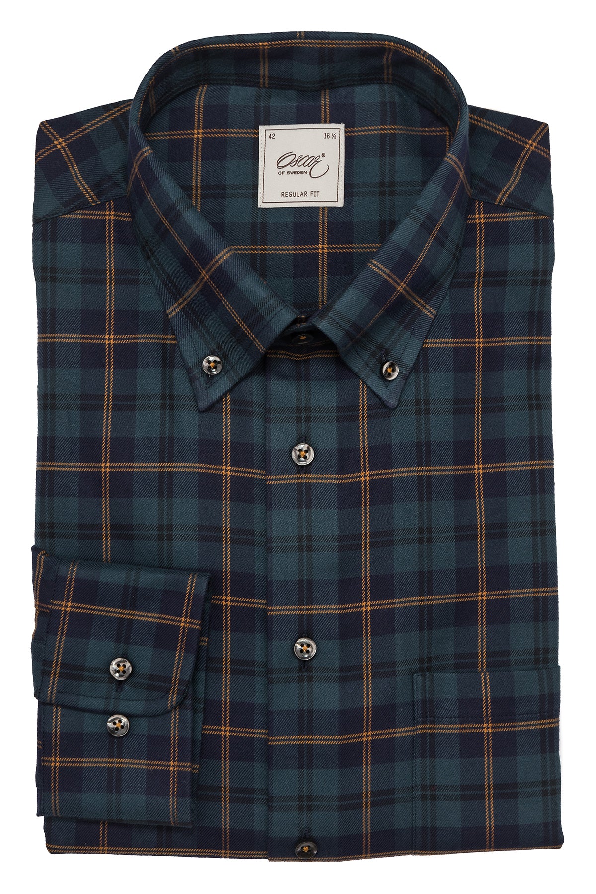 Green checked flannel button down regular fit shirt