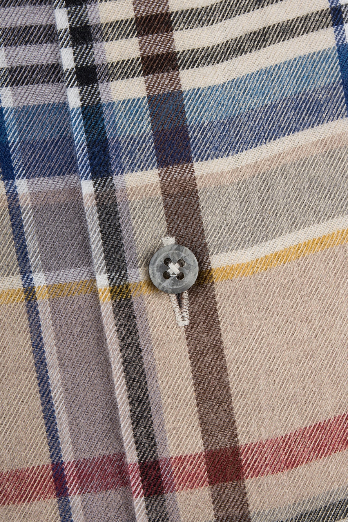 Beige checked flannel button down regular fit shirt