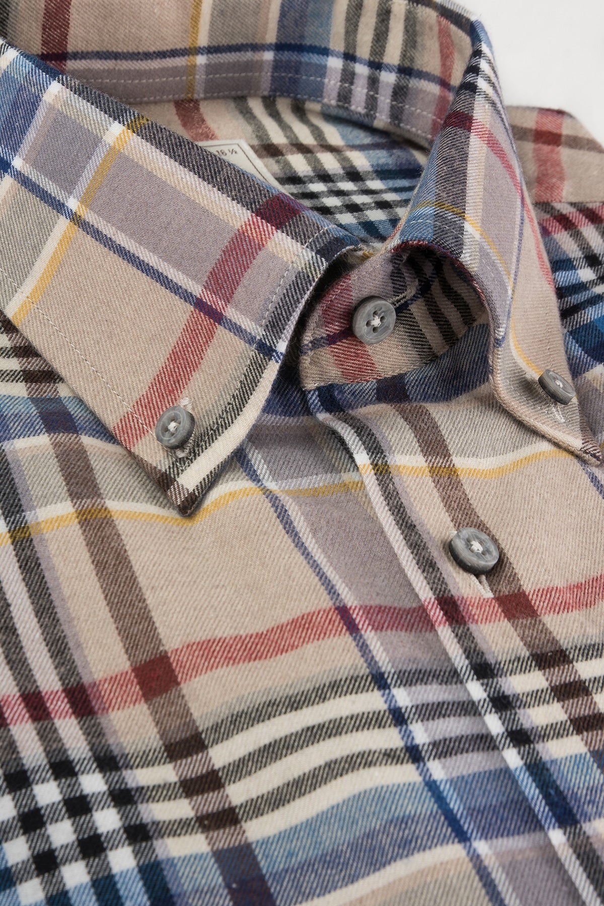 Beige checked flannel button down regular fit shirt