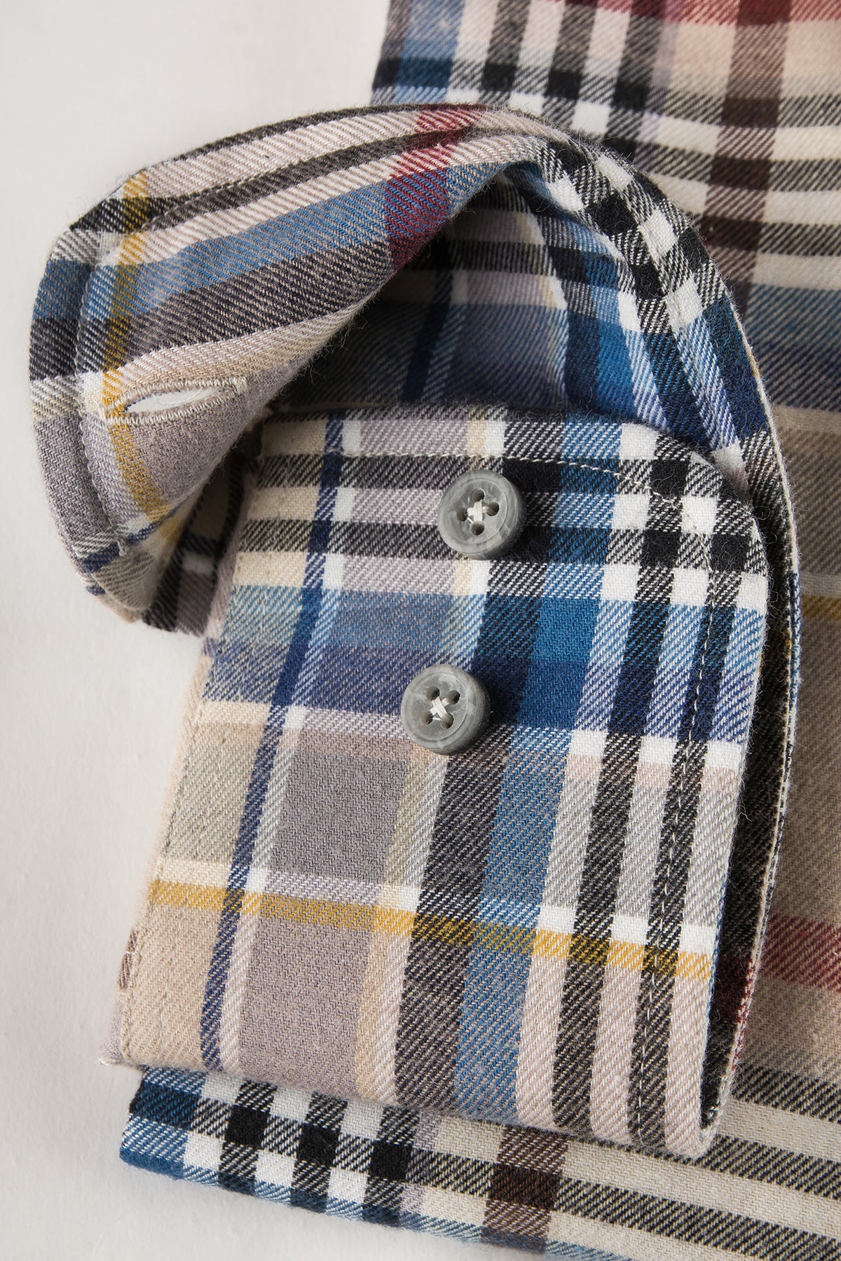 Beige checked flannel button down regular fit shirt