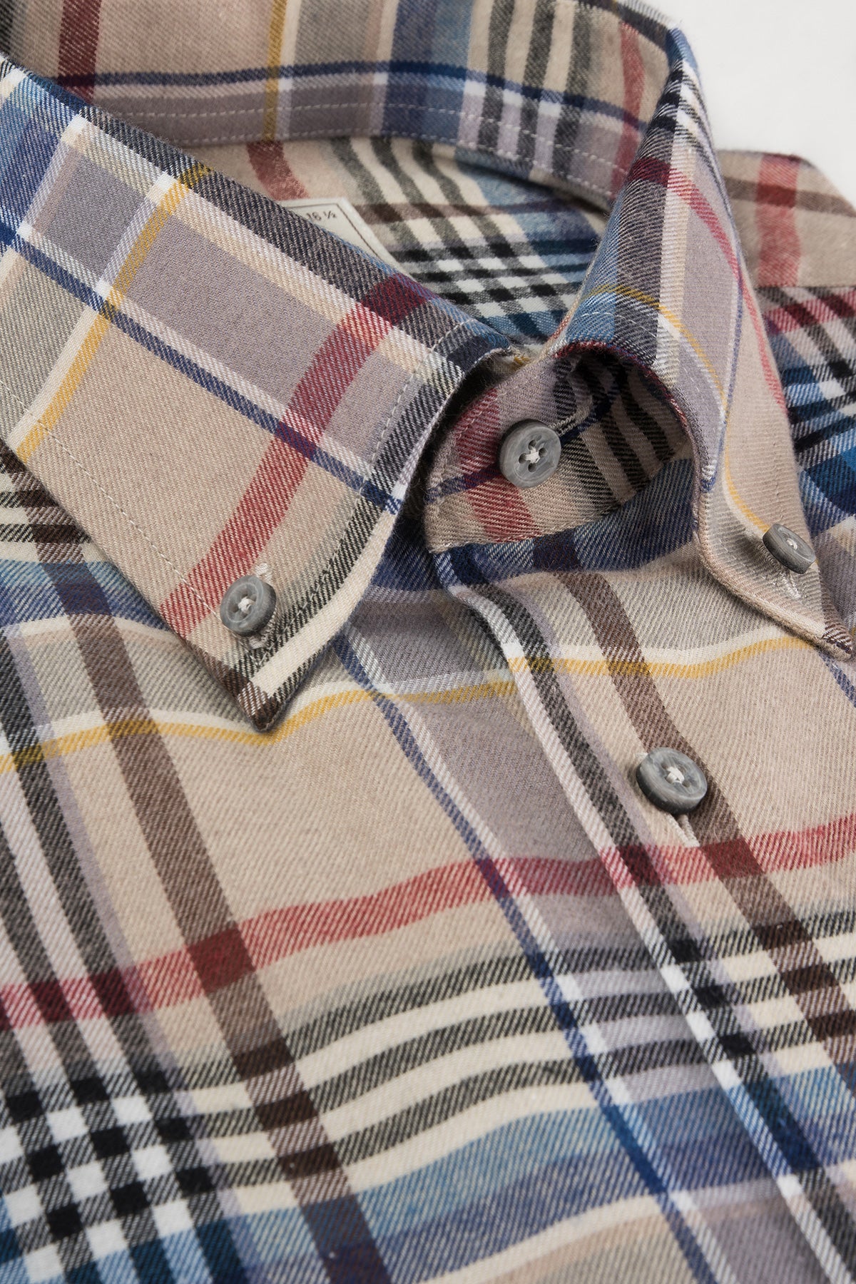 Beige checked flannel button down slim fit shirt