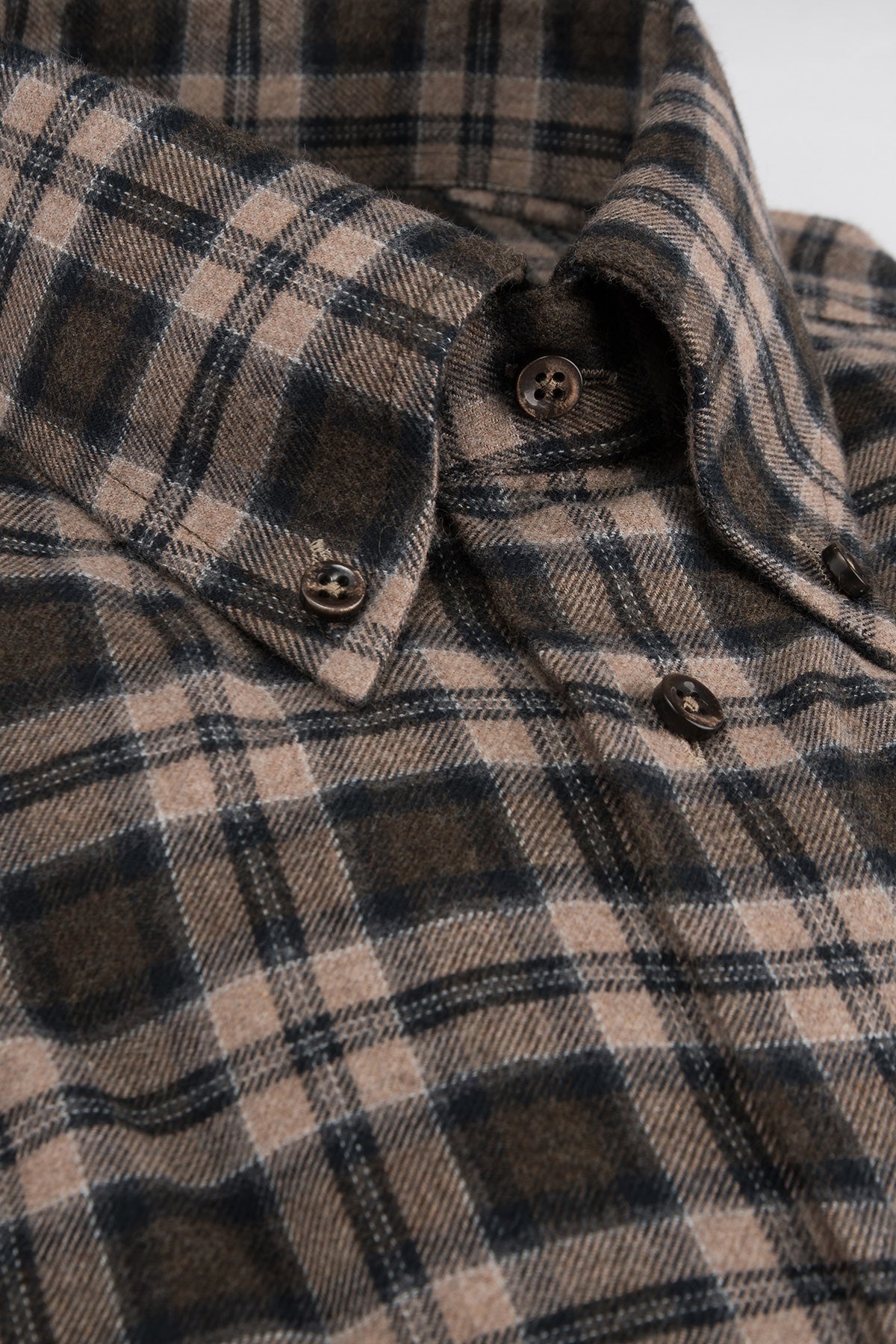 Brown checked flannel button down regular fit shirt