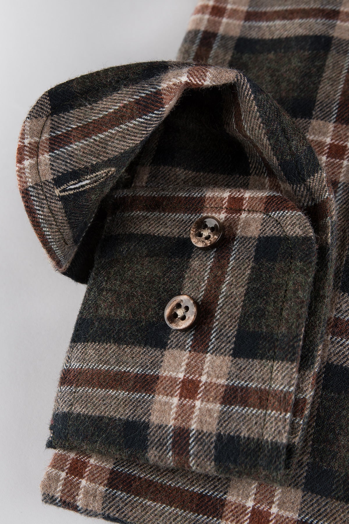 Green and brown checked flannel regular fit shirt