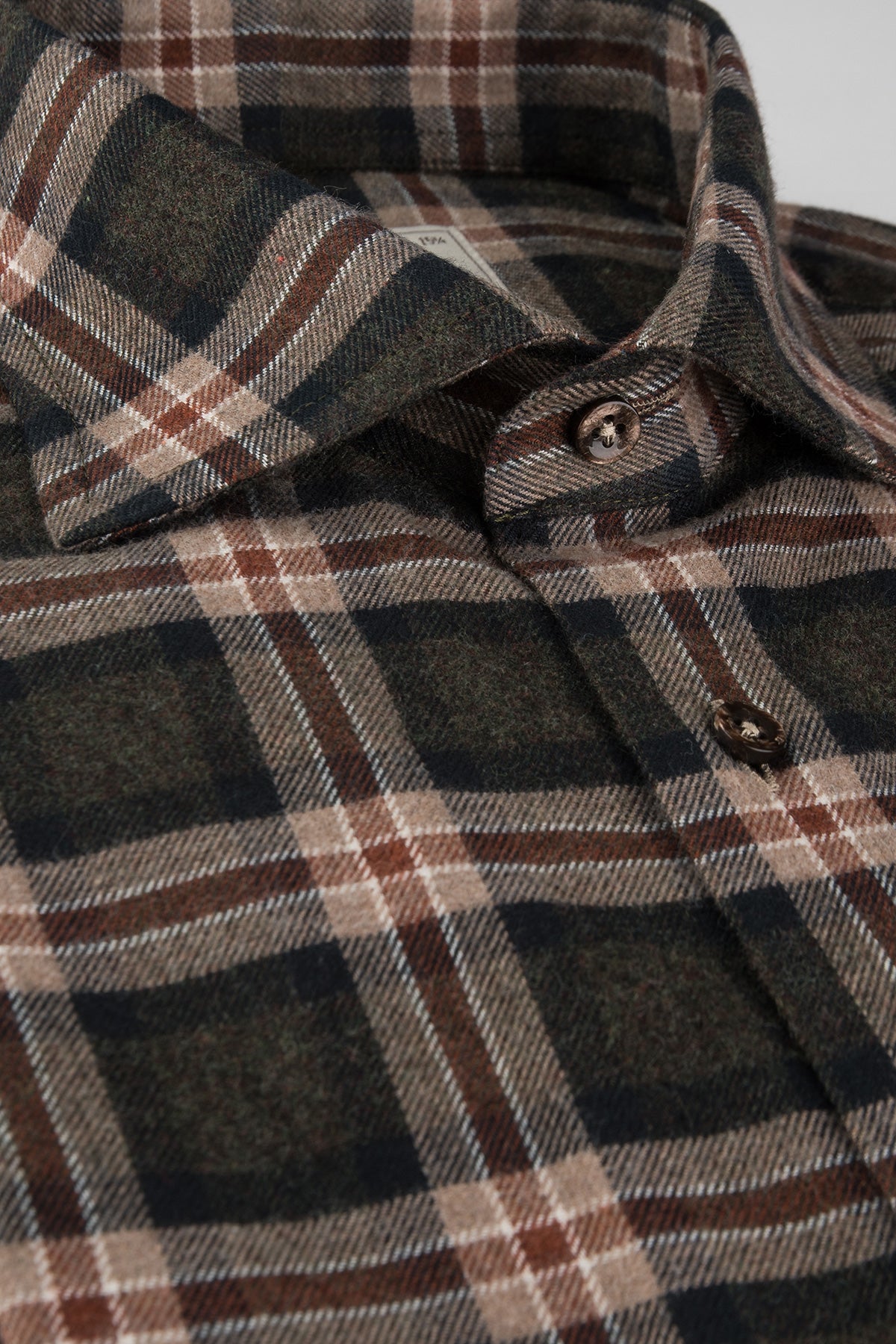 Green and brown checked flannel slim fit shirt