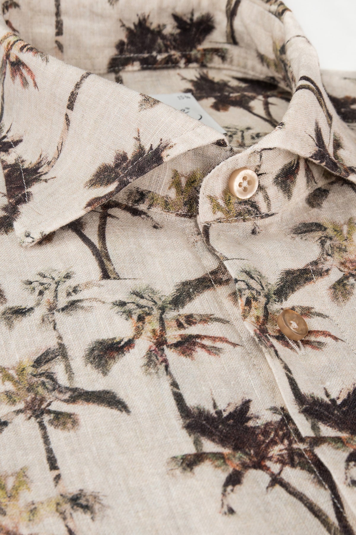 Beige palm printed slim fit linen shirt
