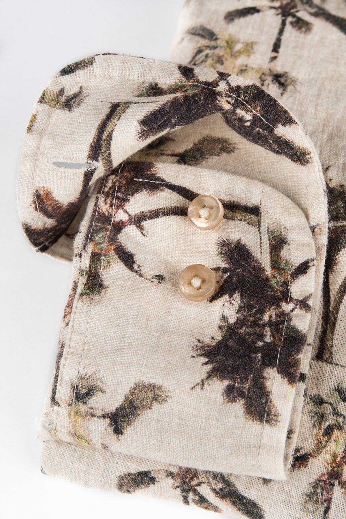 Beige palm printed regular fit linen shirt