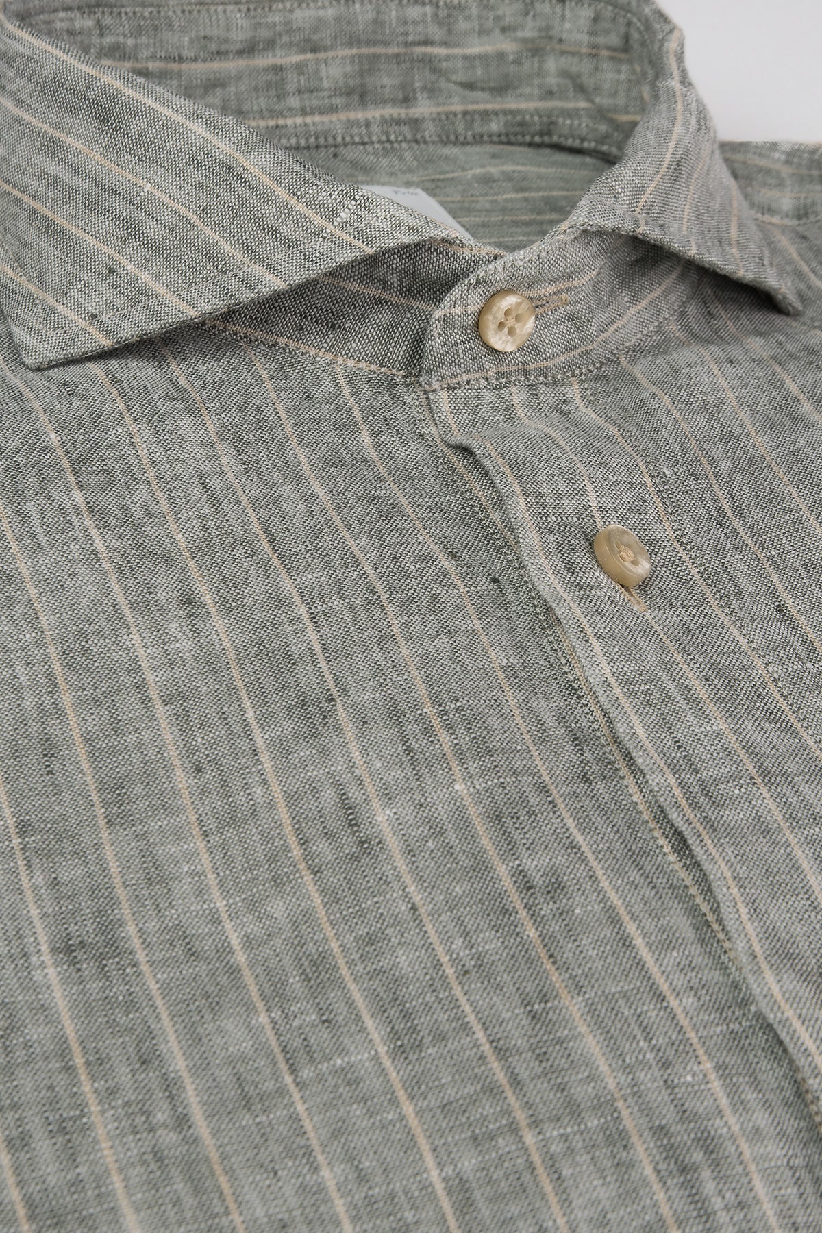 Green striped slim fit linen shirt