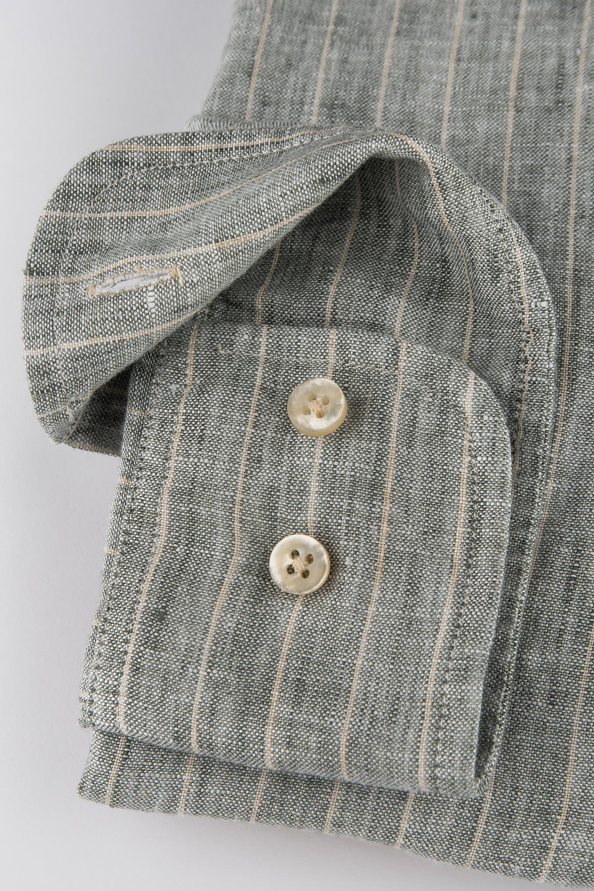 Green striped slim fit linen shirt