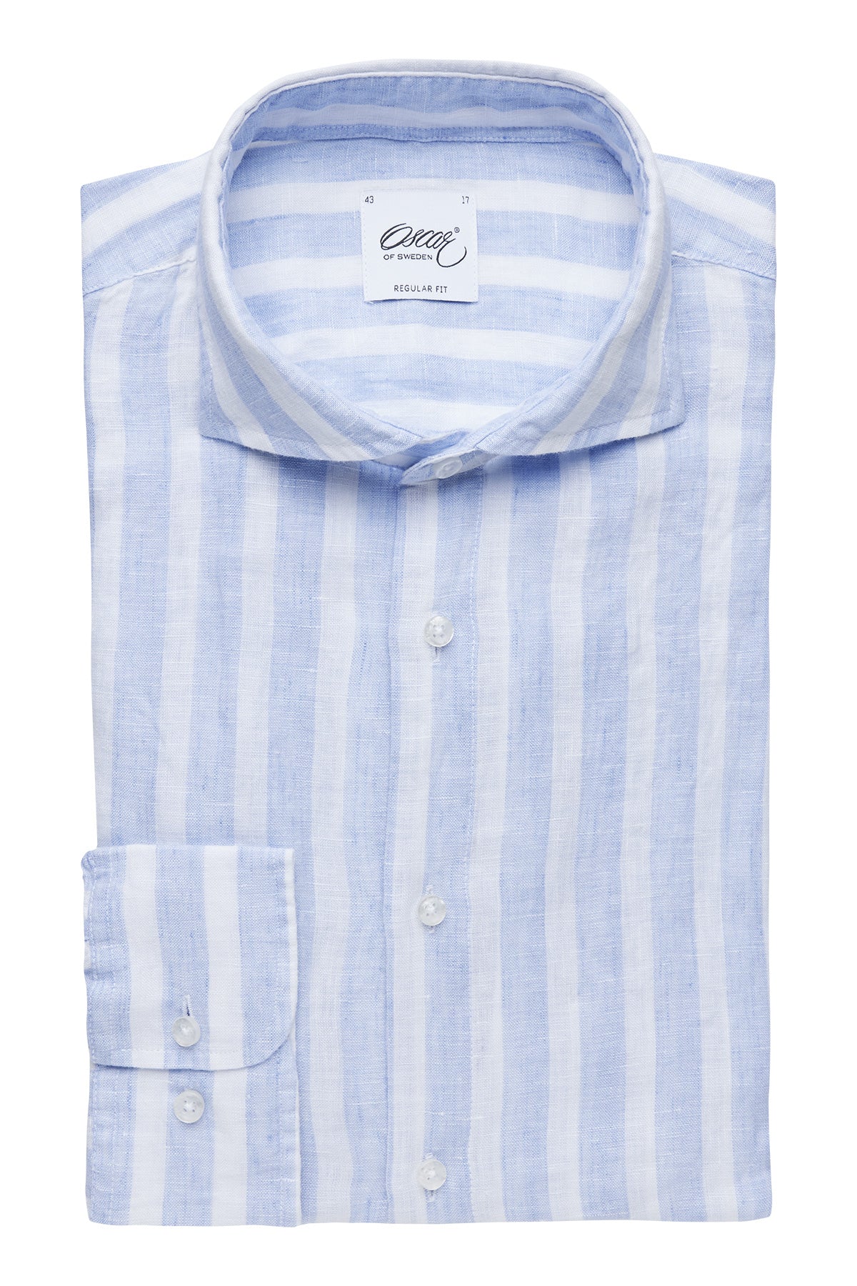 Light blue striped regular fit linen shirt