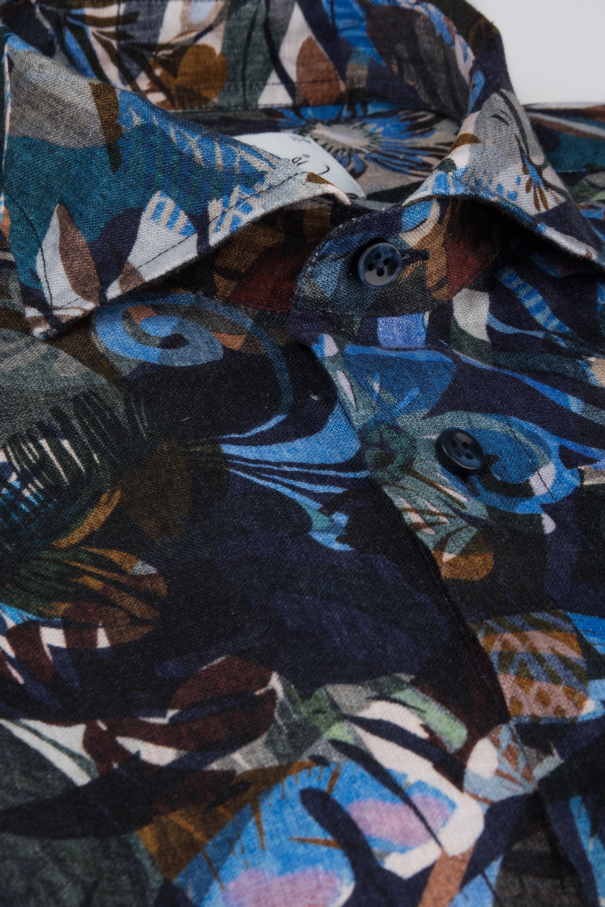 Blue flower printed regular fit linen shirt