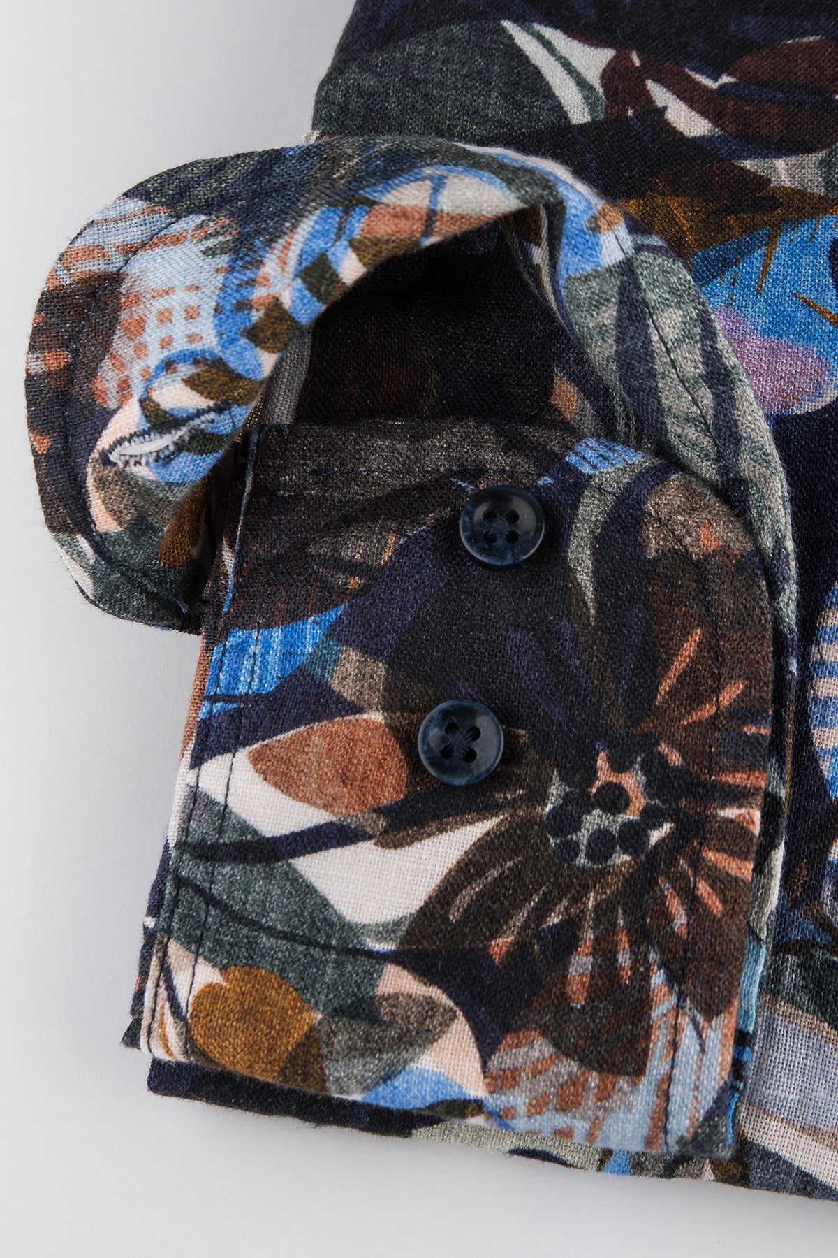 Blue flower printed regular fit linen shirt