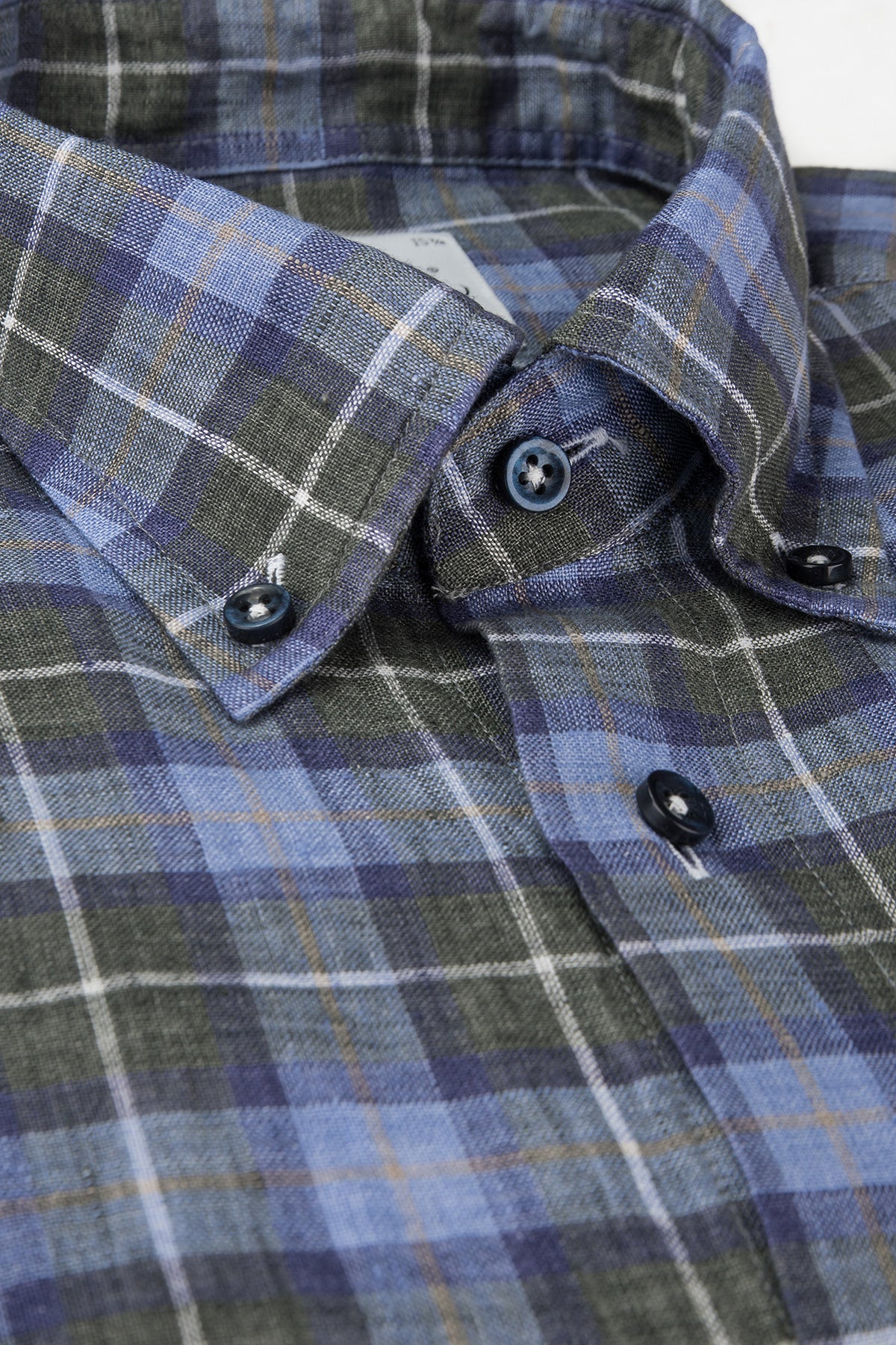 Blue checked button down regular fit linen shirt