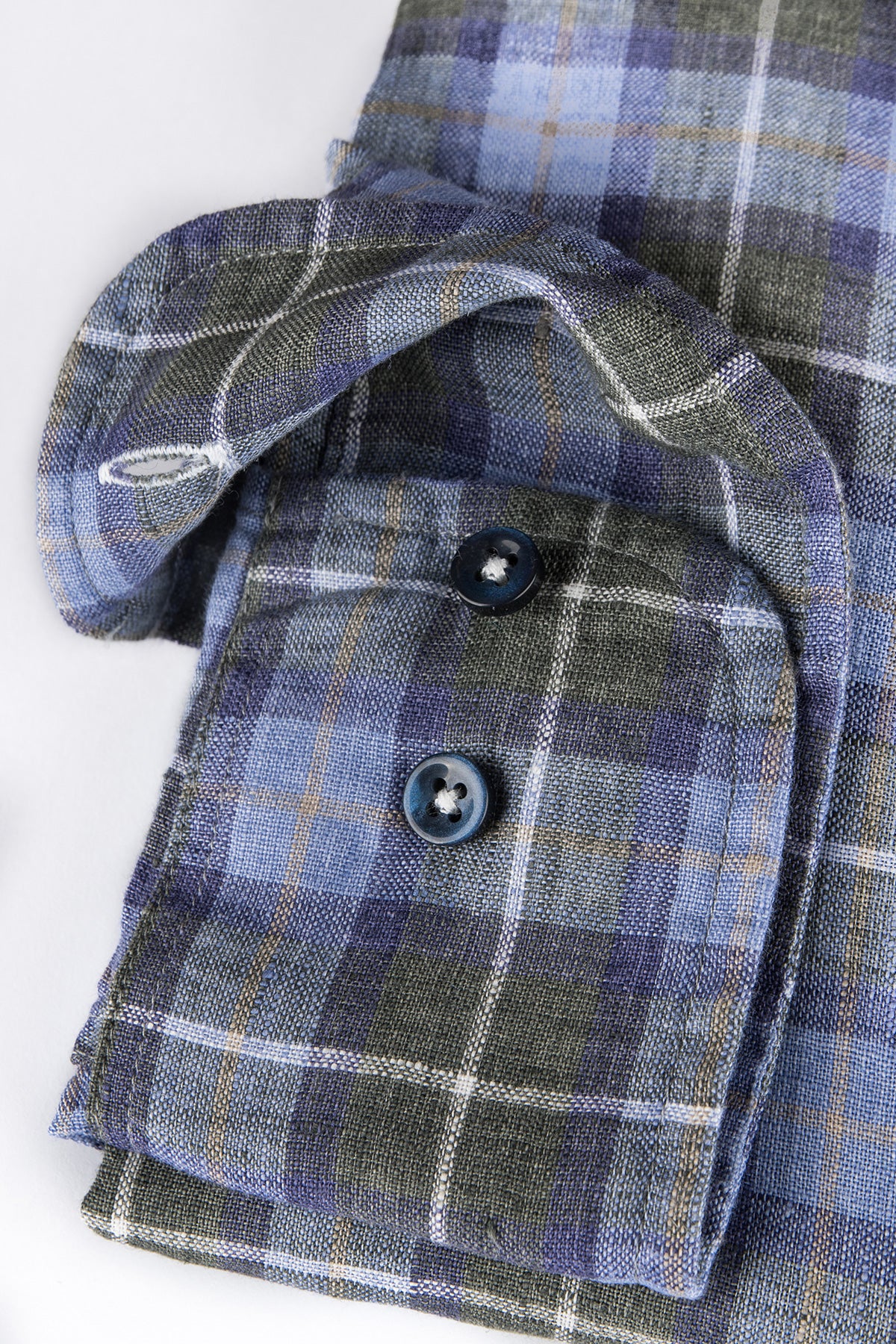 Blue checked button down regular fit linen shirt