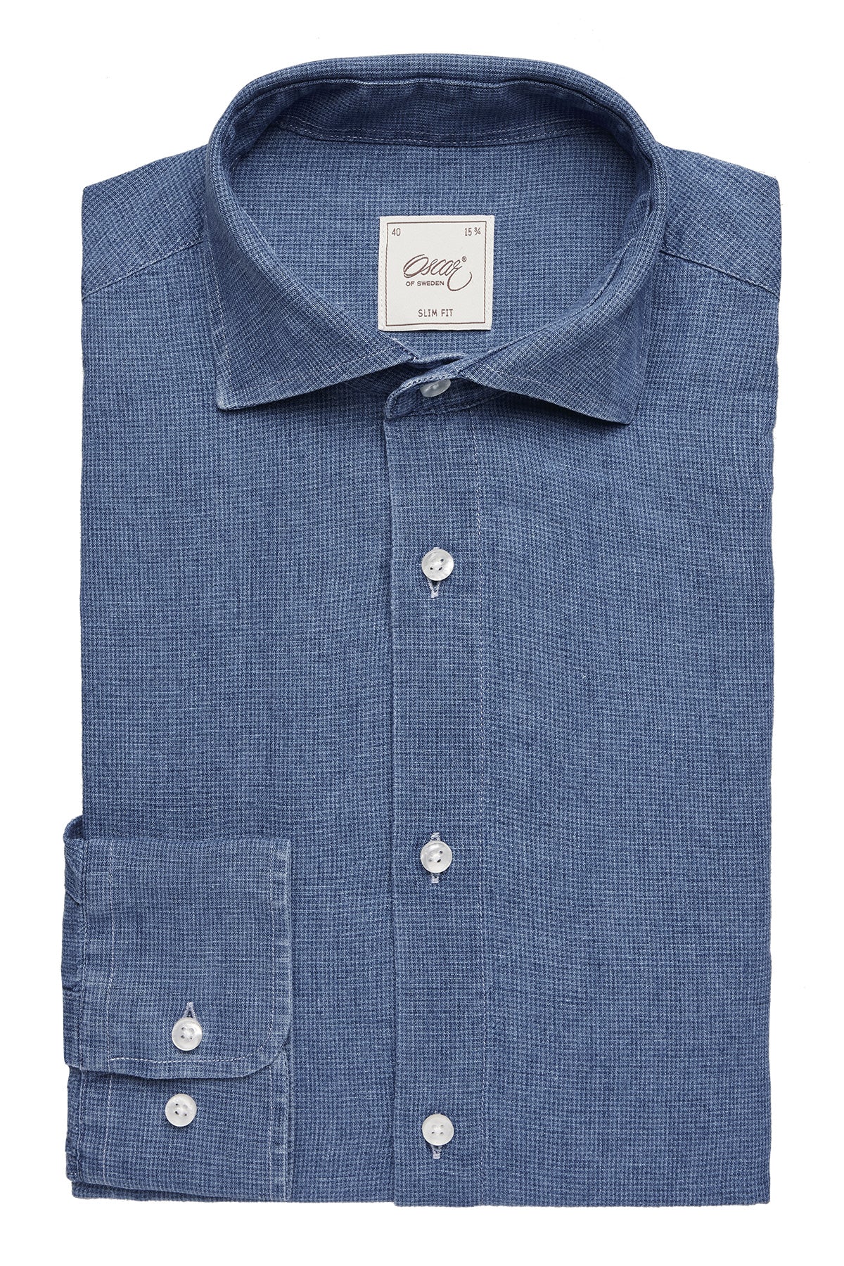 Blue denim houndstooth slim fit shirt