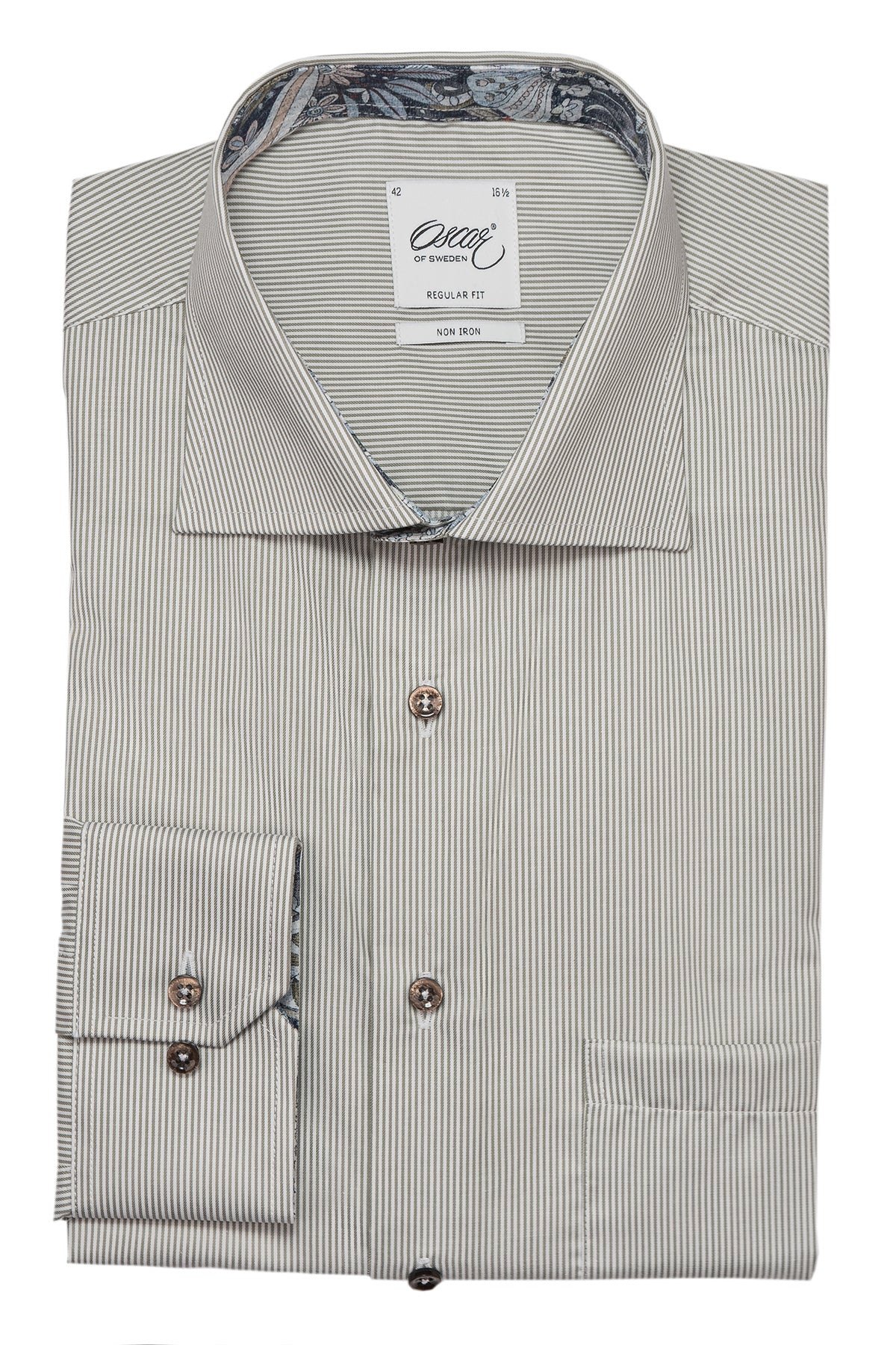 Green striped regular fit shirt with contrast details