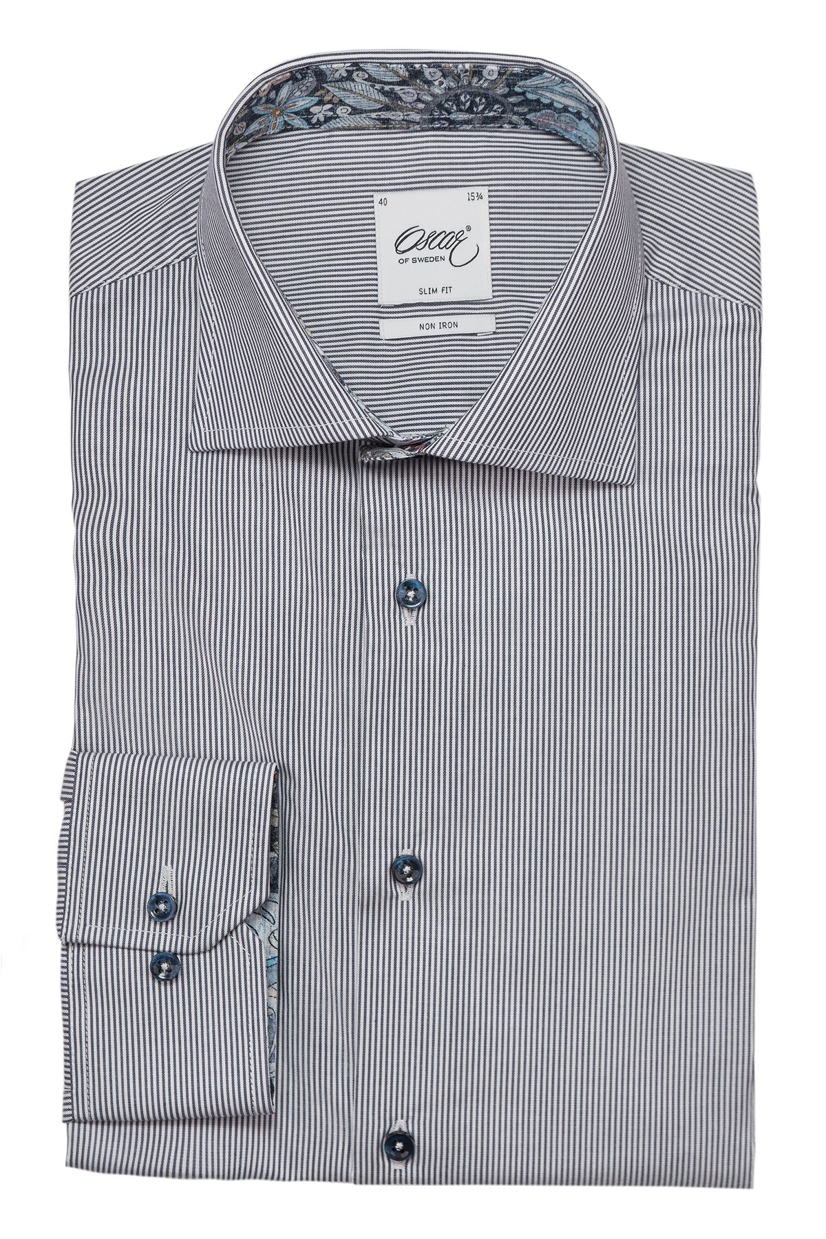 Blue striped slim fit shirt with contrast details