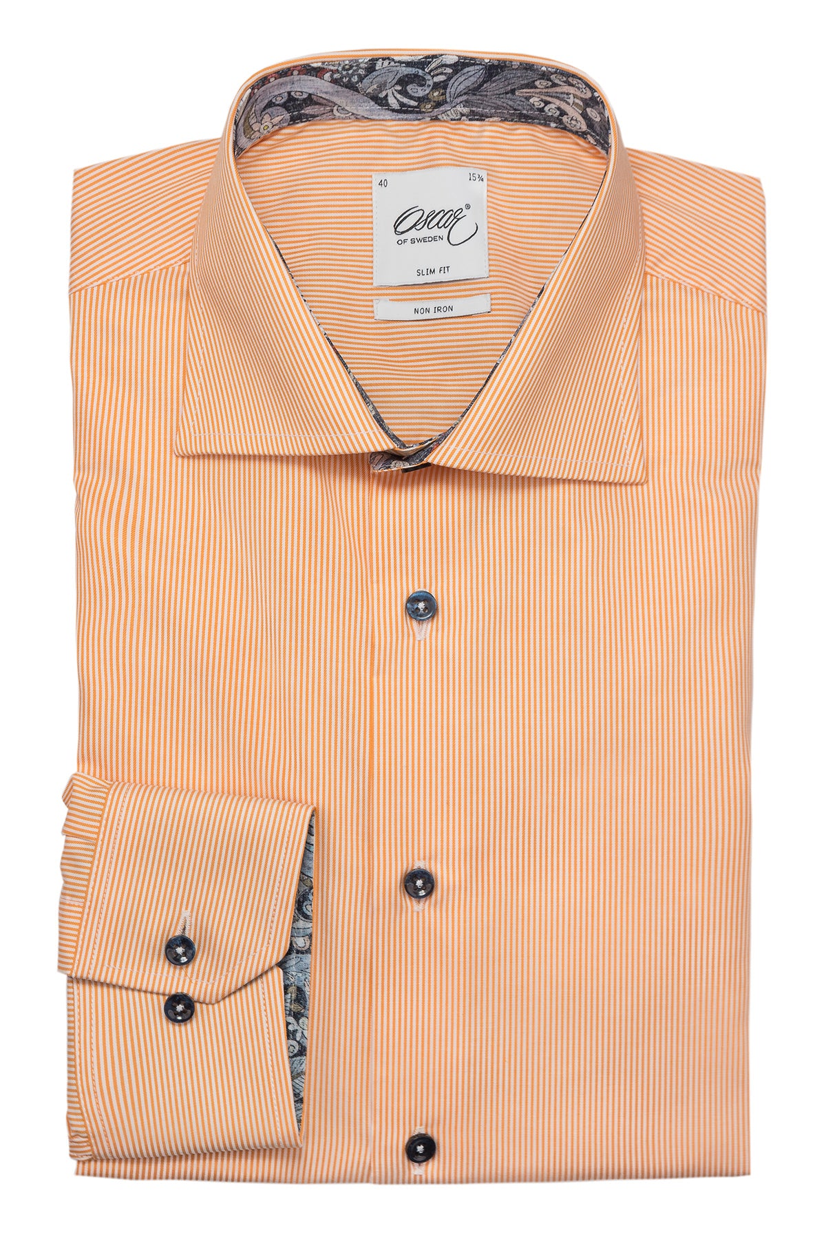 Orange striped slim fit shirt with contrast details