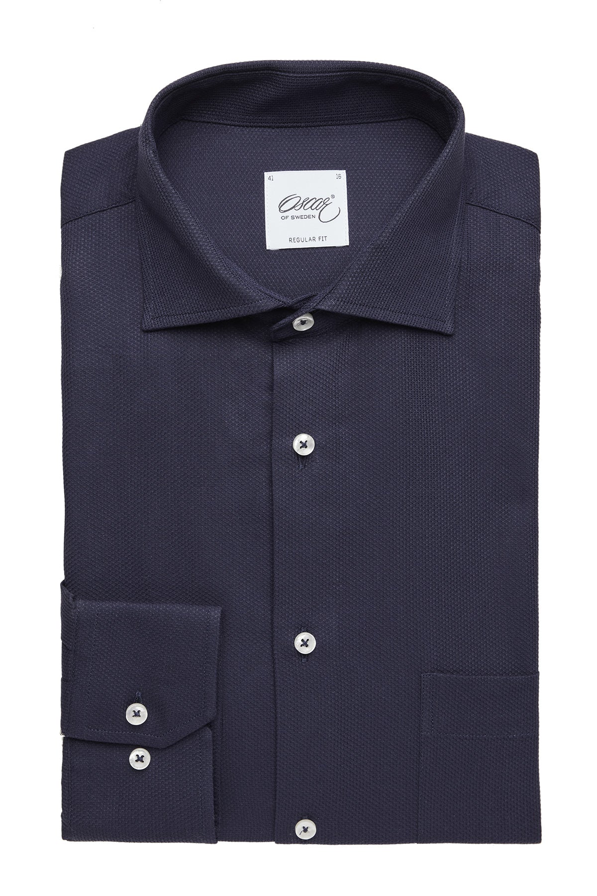 Navy blue dobby regular fit shirt