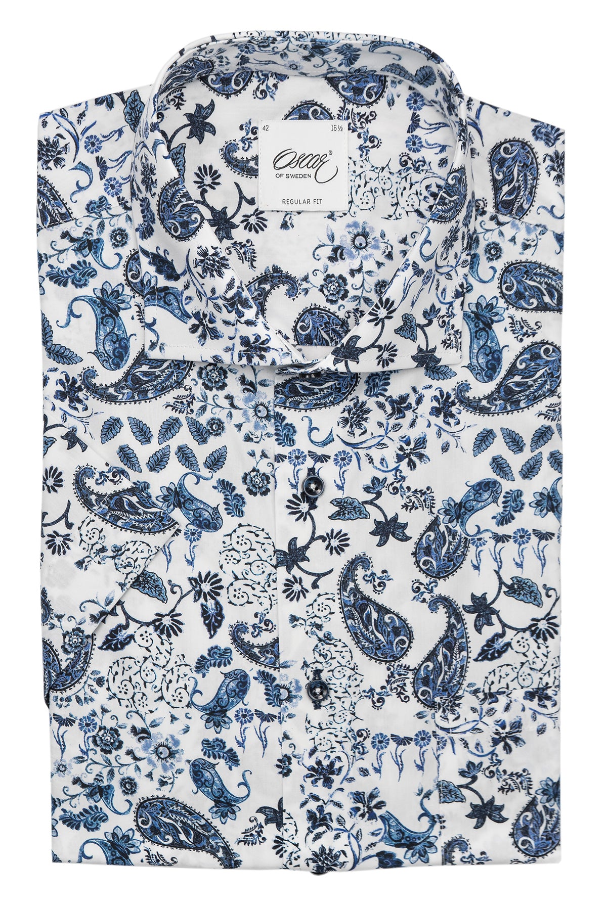 Blue paisley printed short sleeve regular fit shirt