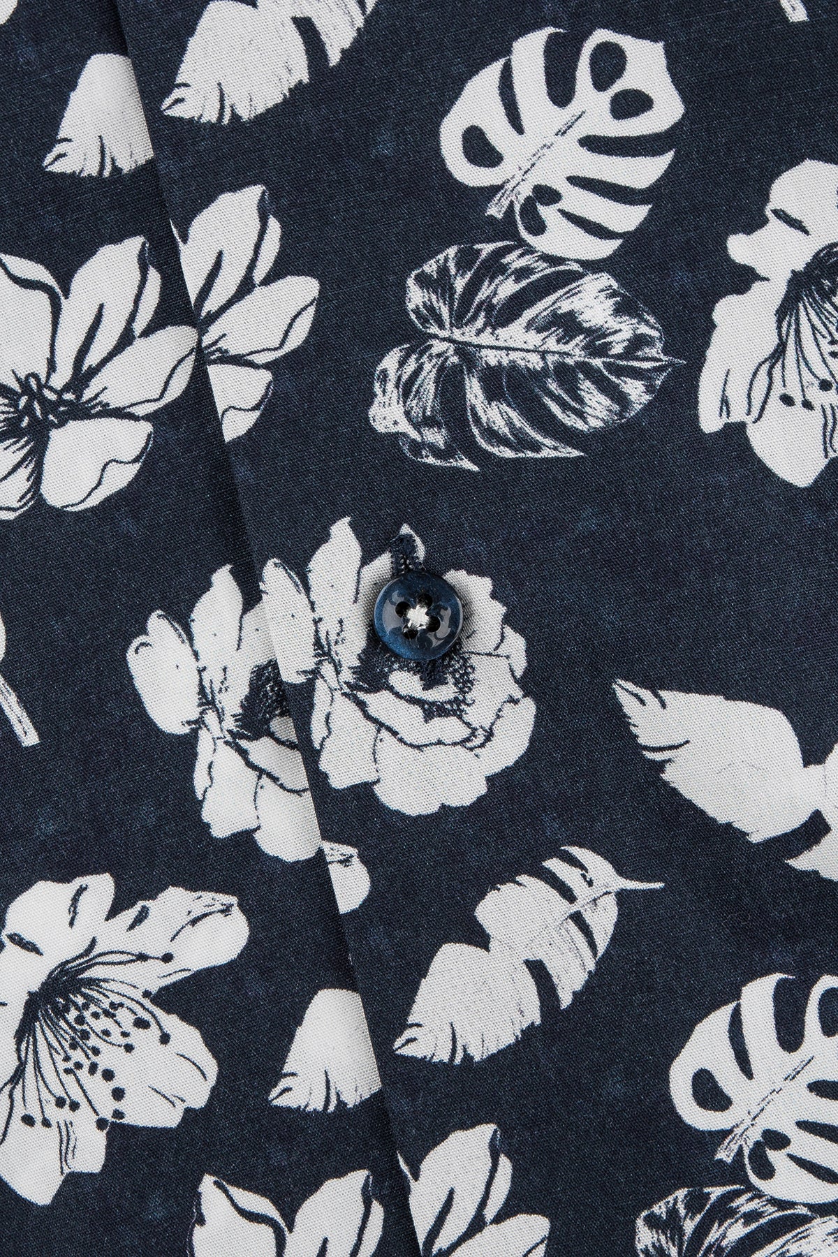 Navy blue flower printed short sleeve regular fit shirt