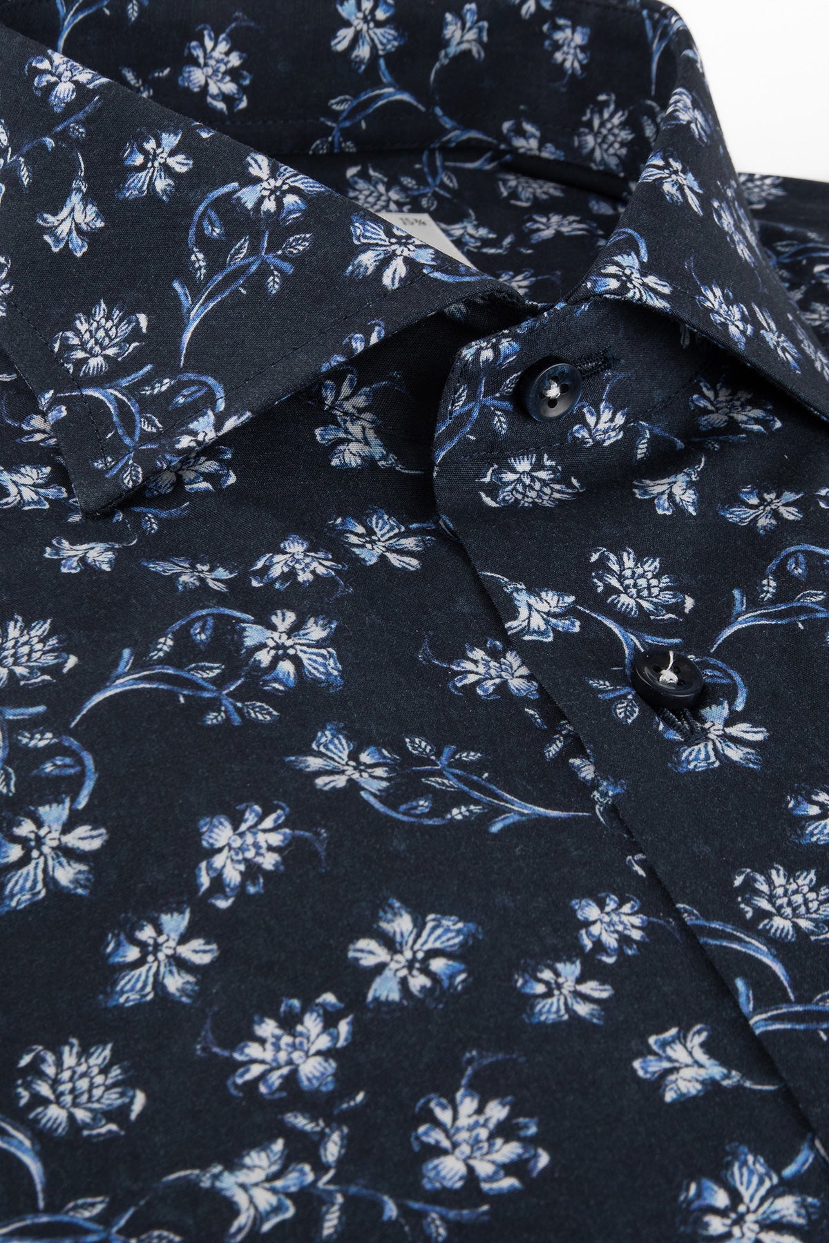 Navy blue flower printed short sleeve regular fit shirt