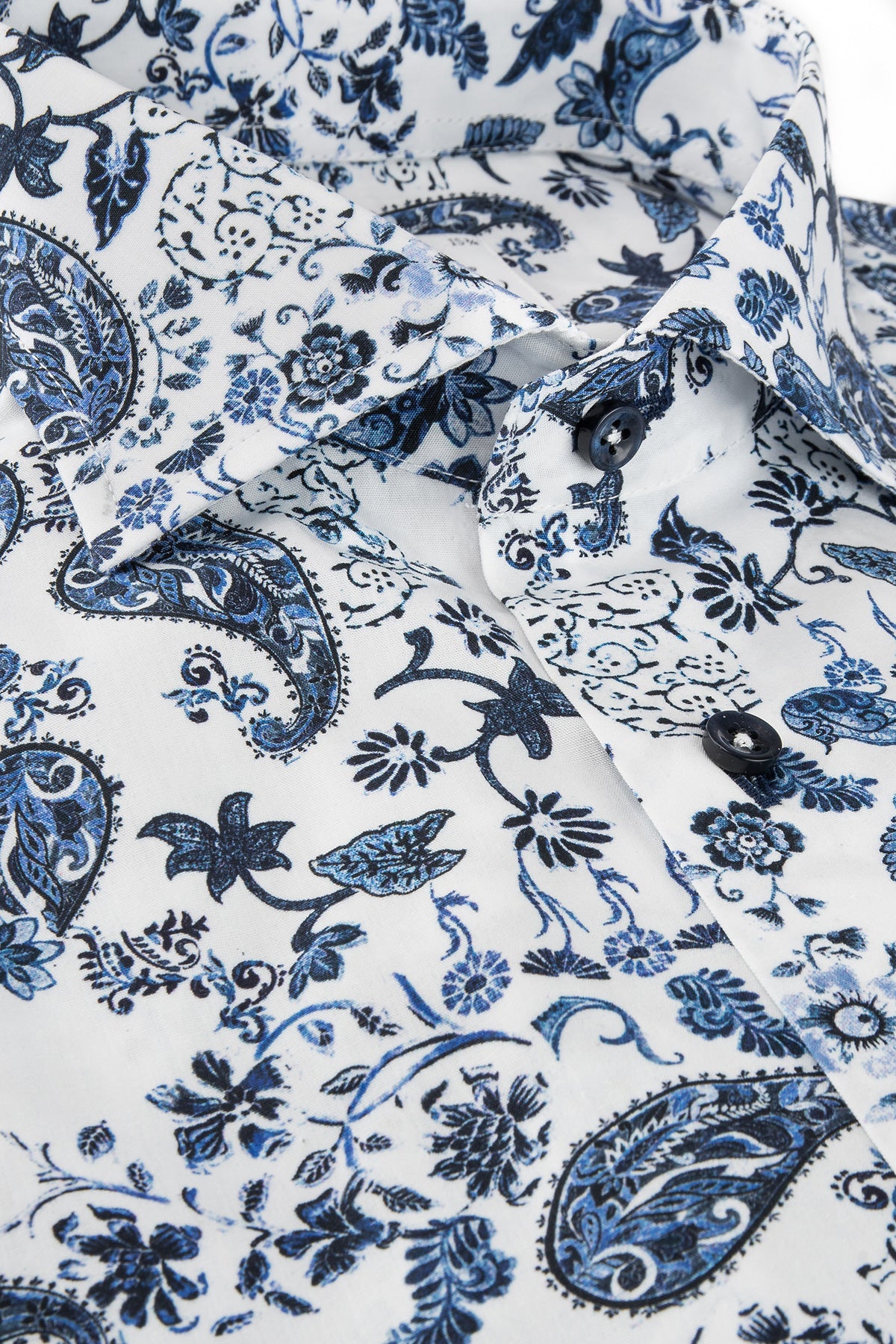 Blue paisley printed short sleeve slim fit shirt