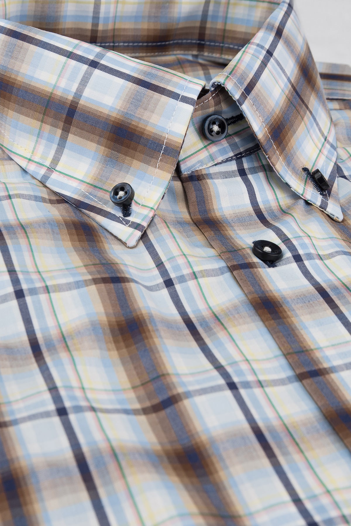 Blue and brown checked short sleeve regular fit shirt
