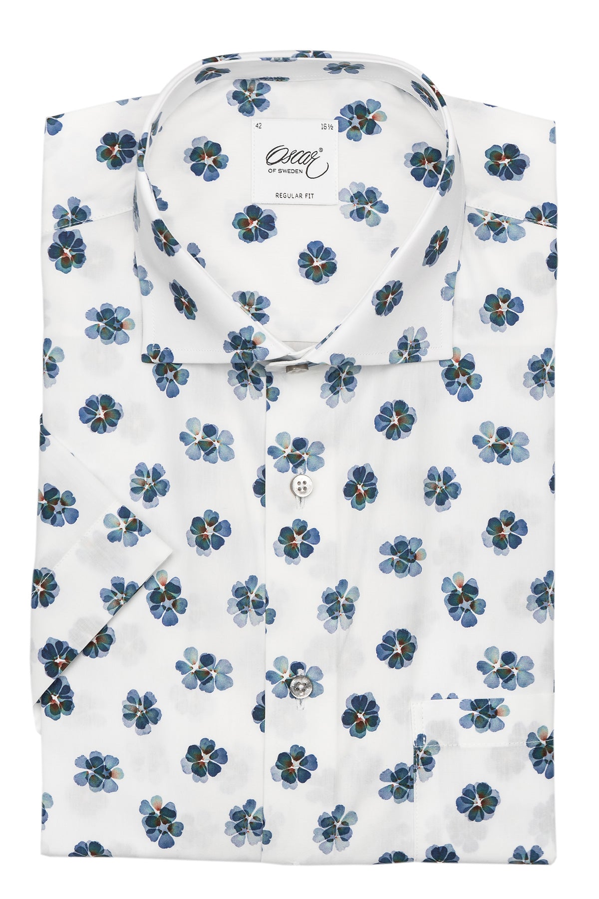 Blue flower printed short sleeve regular fit shirt