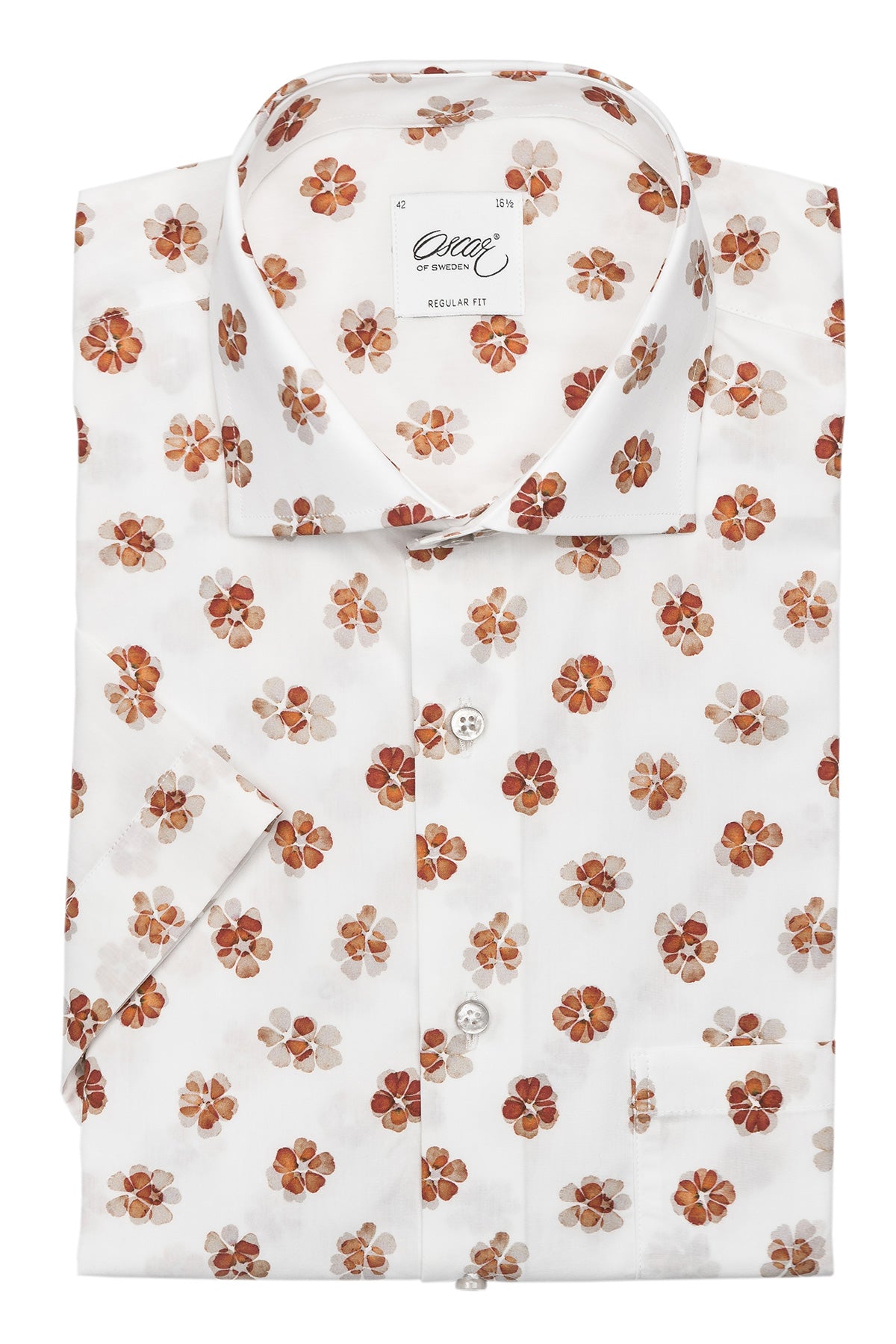 Orange flower printed short sleeve regular fit shirt