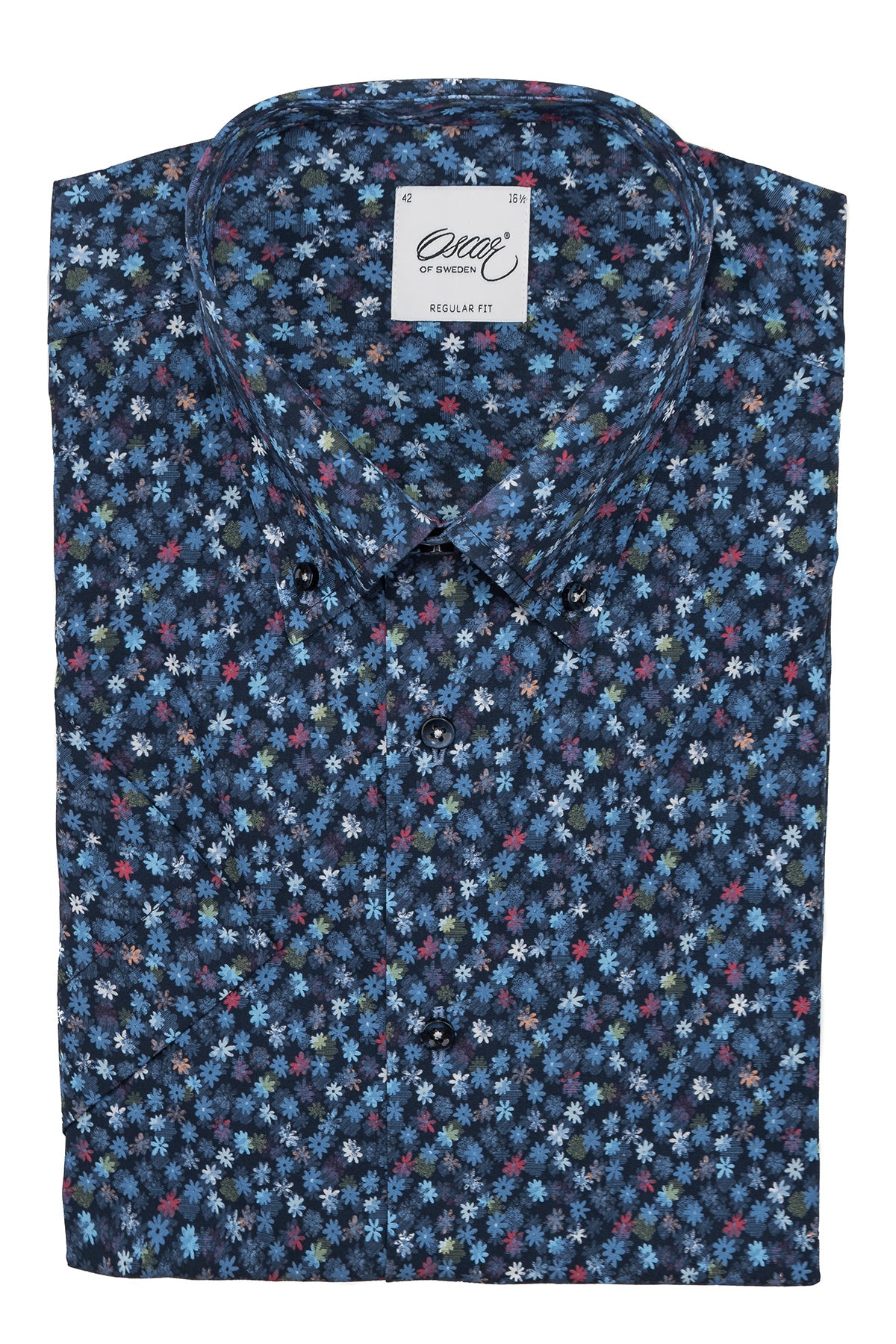 Blue flower printed short sleeve regular fit shirt